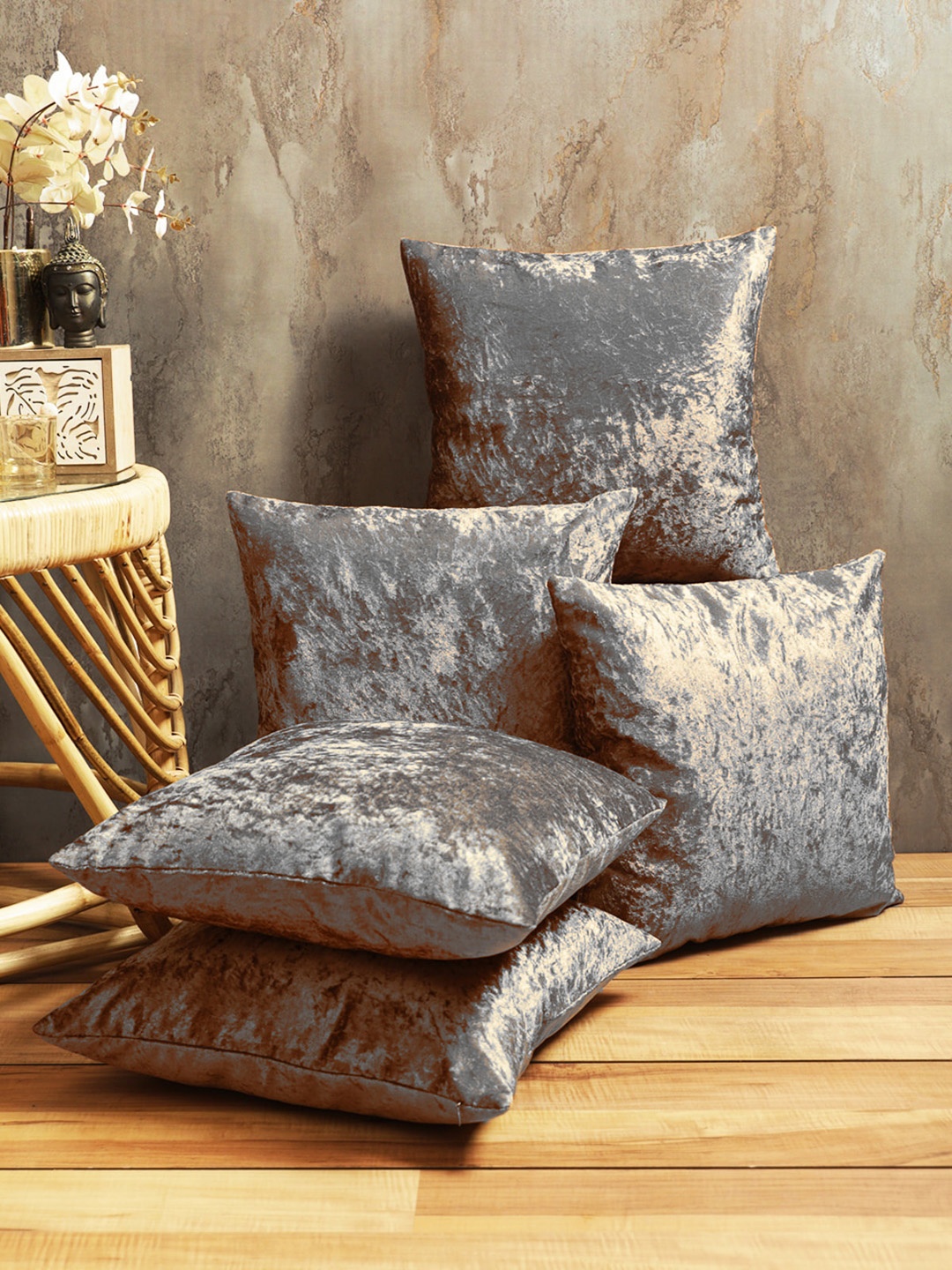 

ROMEE Grey Set of Single Solid Square Cushion Covers