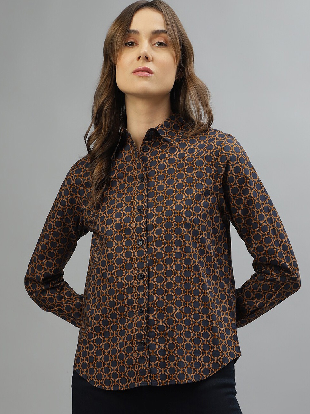 

GANT Geometric Printed Spread Collar Pure Cotton Casual Shirt, Navy blue