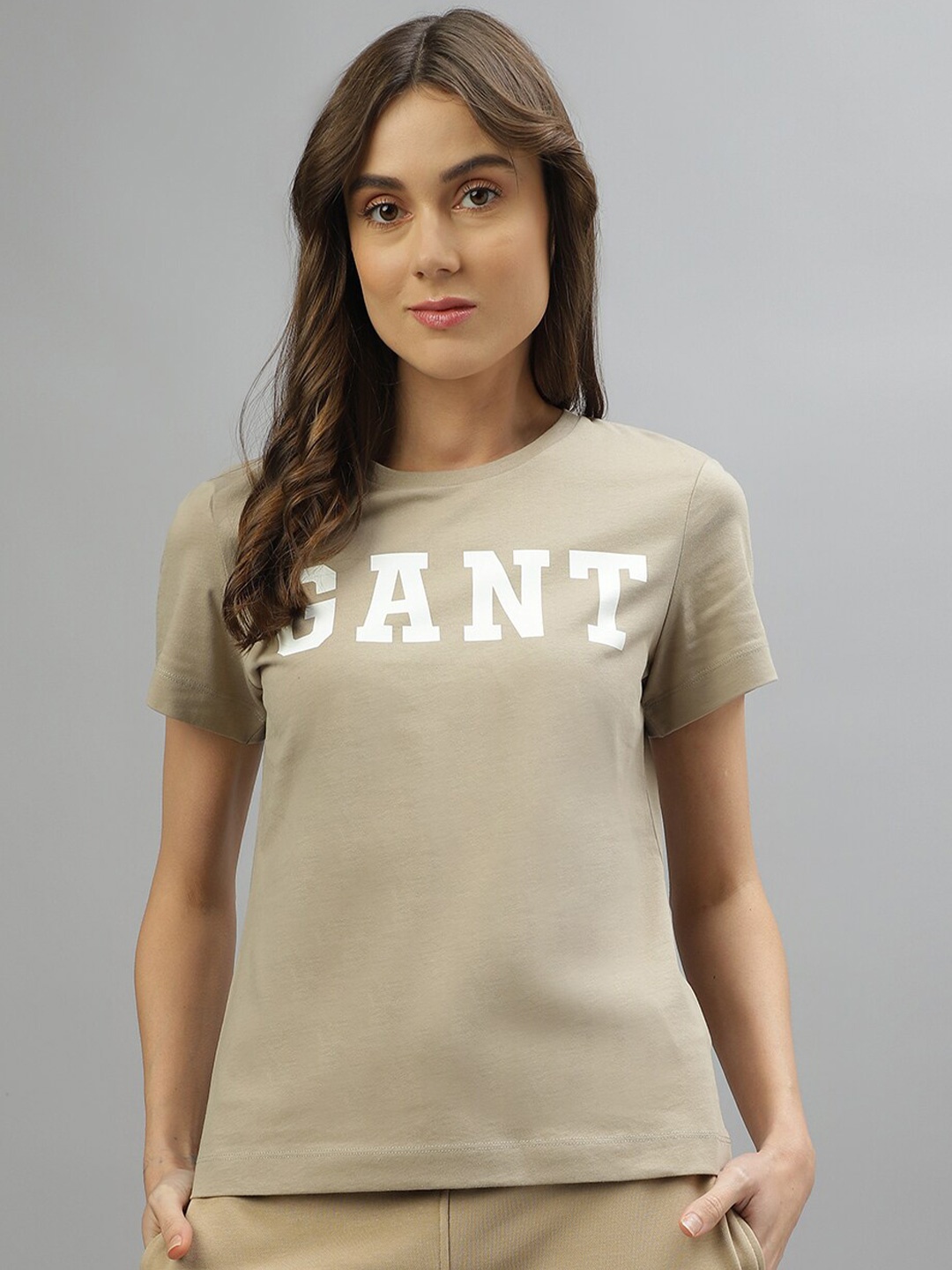 

GANT Typography Printed Round Neck Cotton T-shirt, Beige
