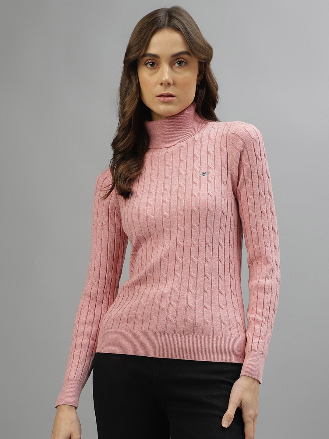 

GANT Cable Knit Self Designed Turtle Neck Pullover, Pink