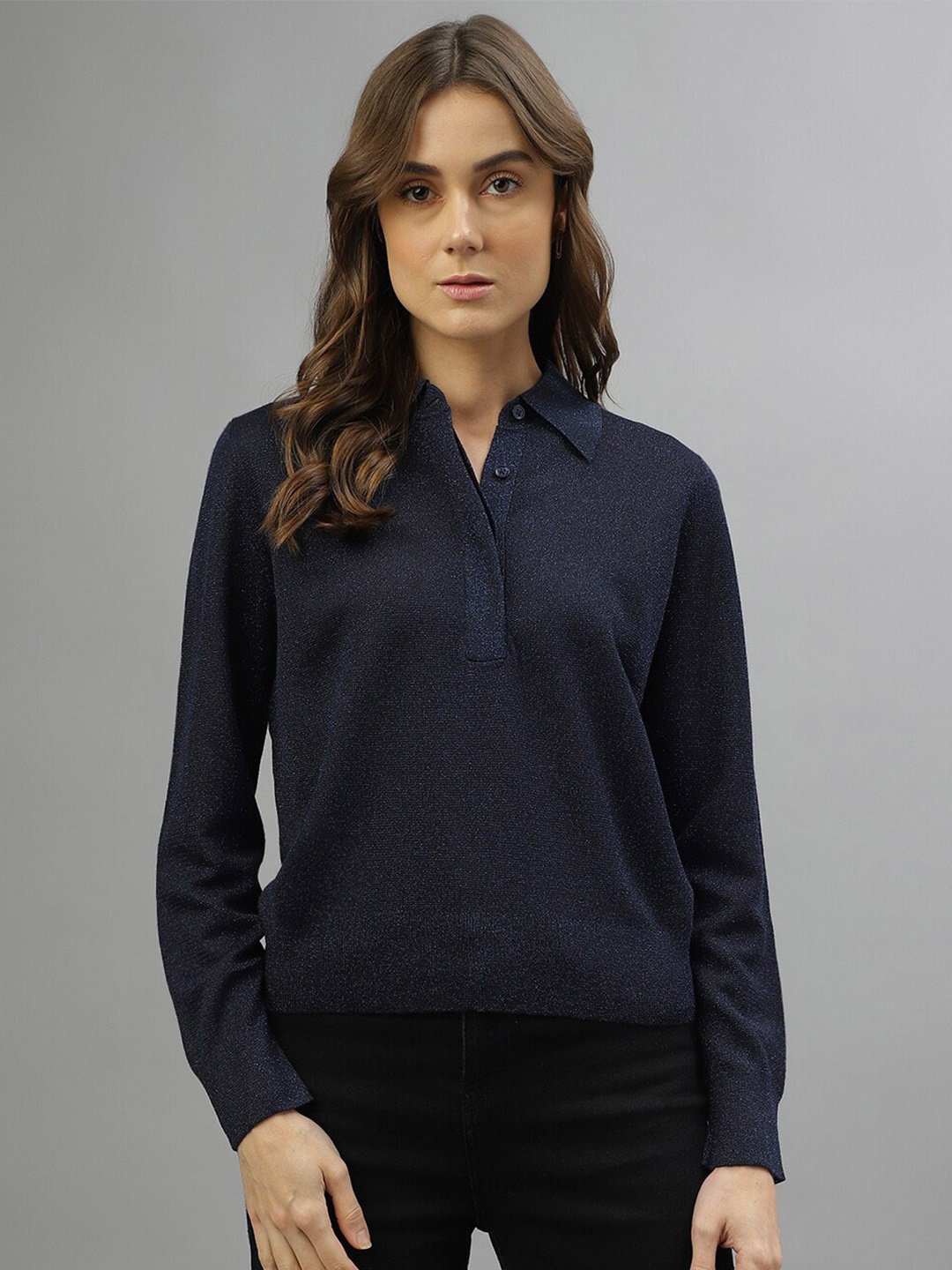 

GANT Shirt Collar Long Sleeves Pullover, Navy blue