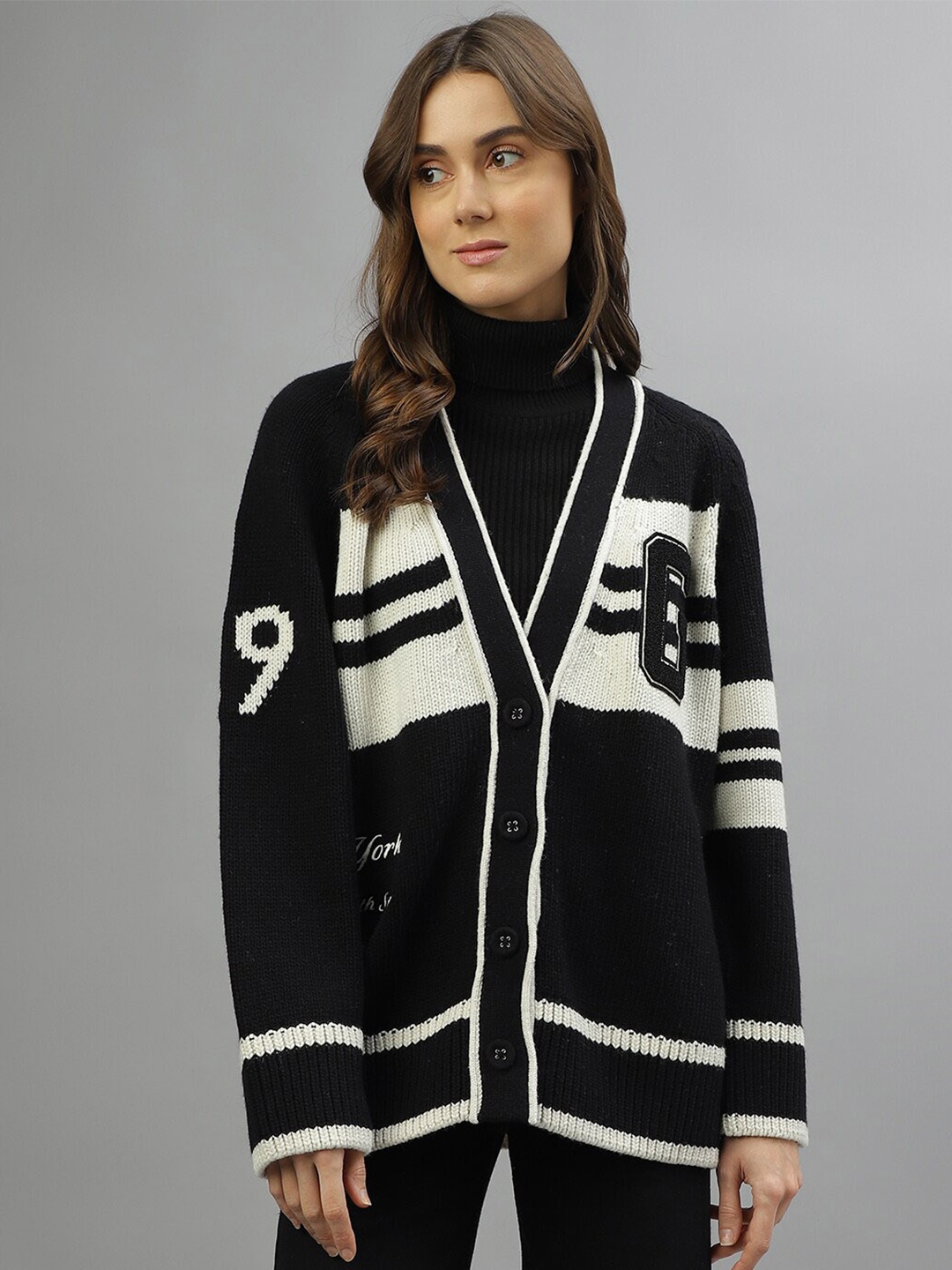 

GANT V-Neck Open Knit Printed Cardigan Sweater, Black