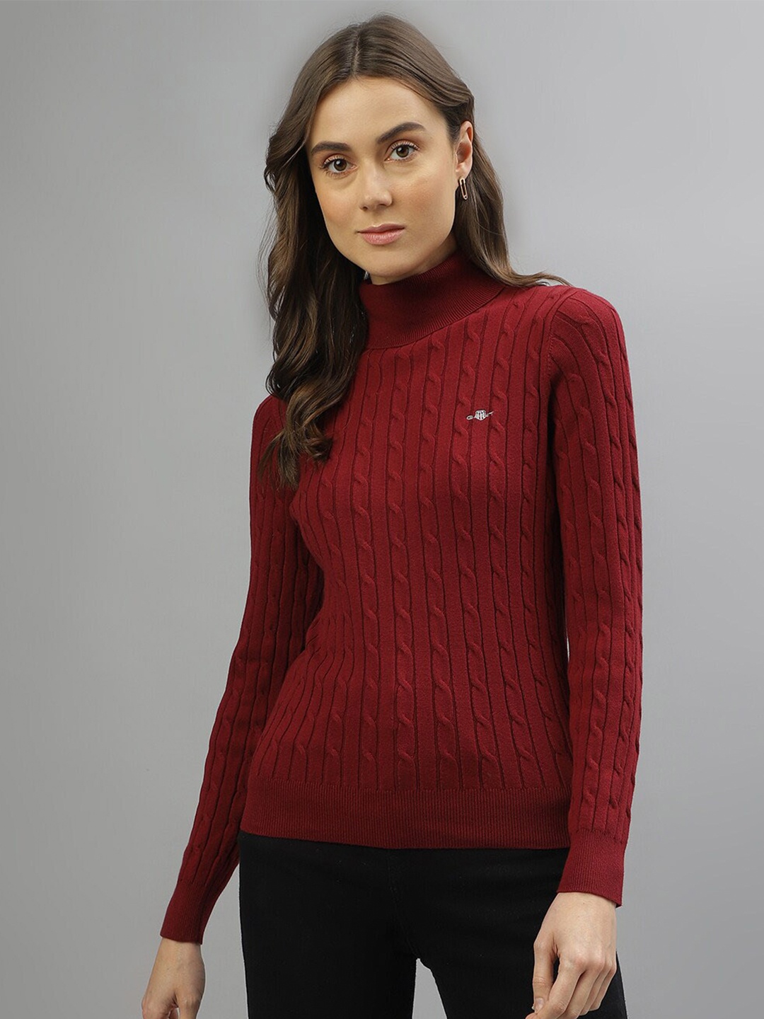 

GANT Cable Knit Self Design Turtle Neck Pullover, Red