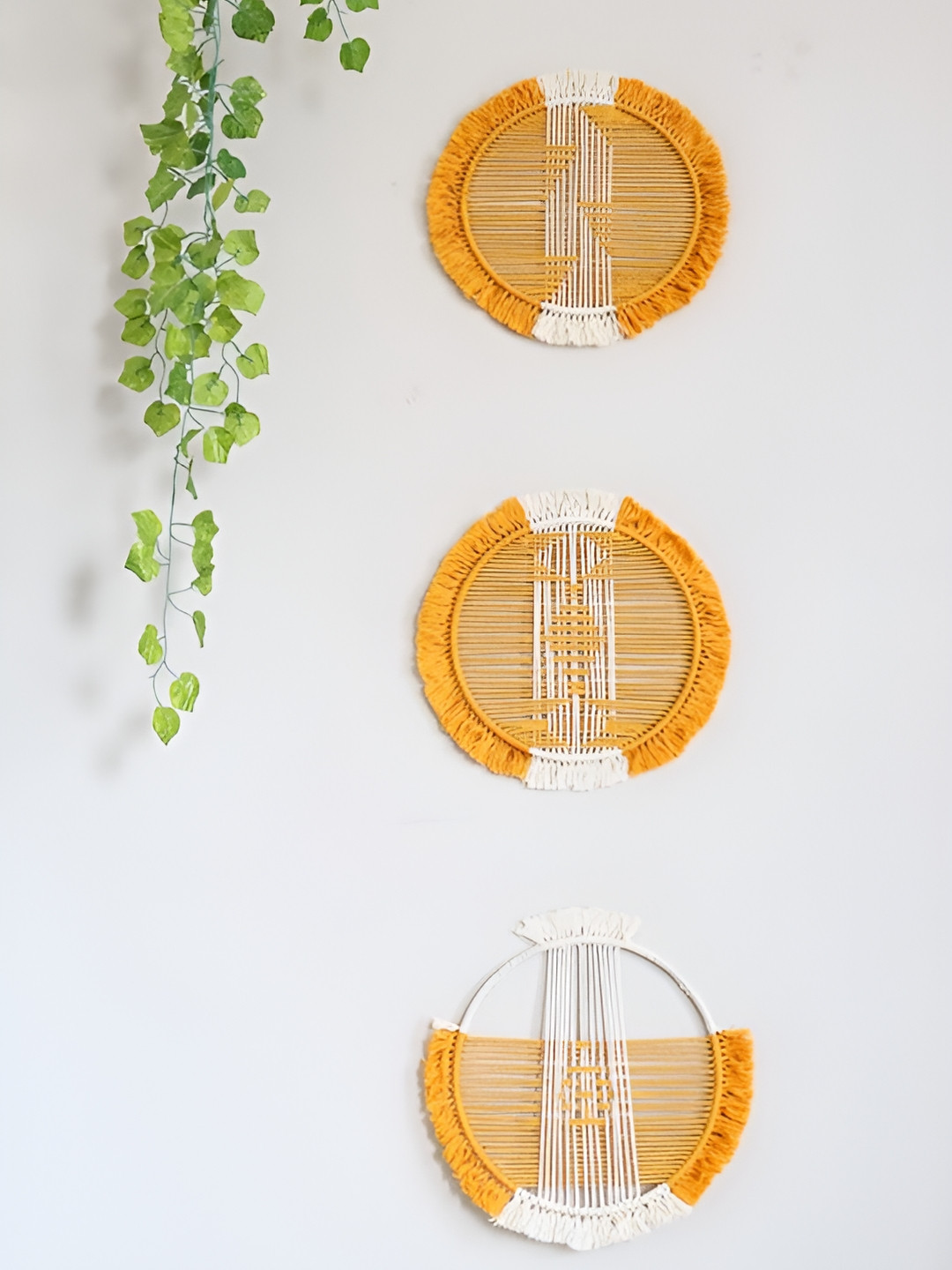 

Classy Tulip 3 Pieces Mustard Yellow & White Geometric Hoop Wall Decor