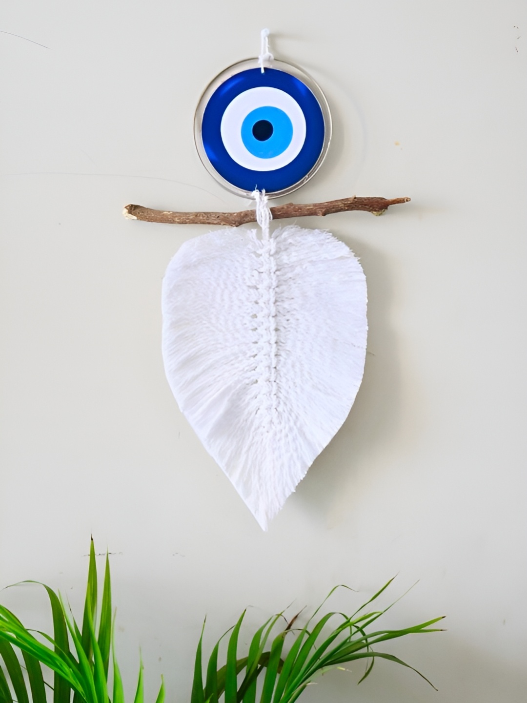 

Classy Tulip White & Blue Feather Evil Eye Hanging Wall Decor