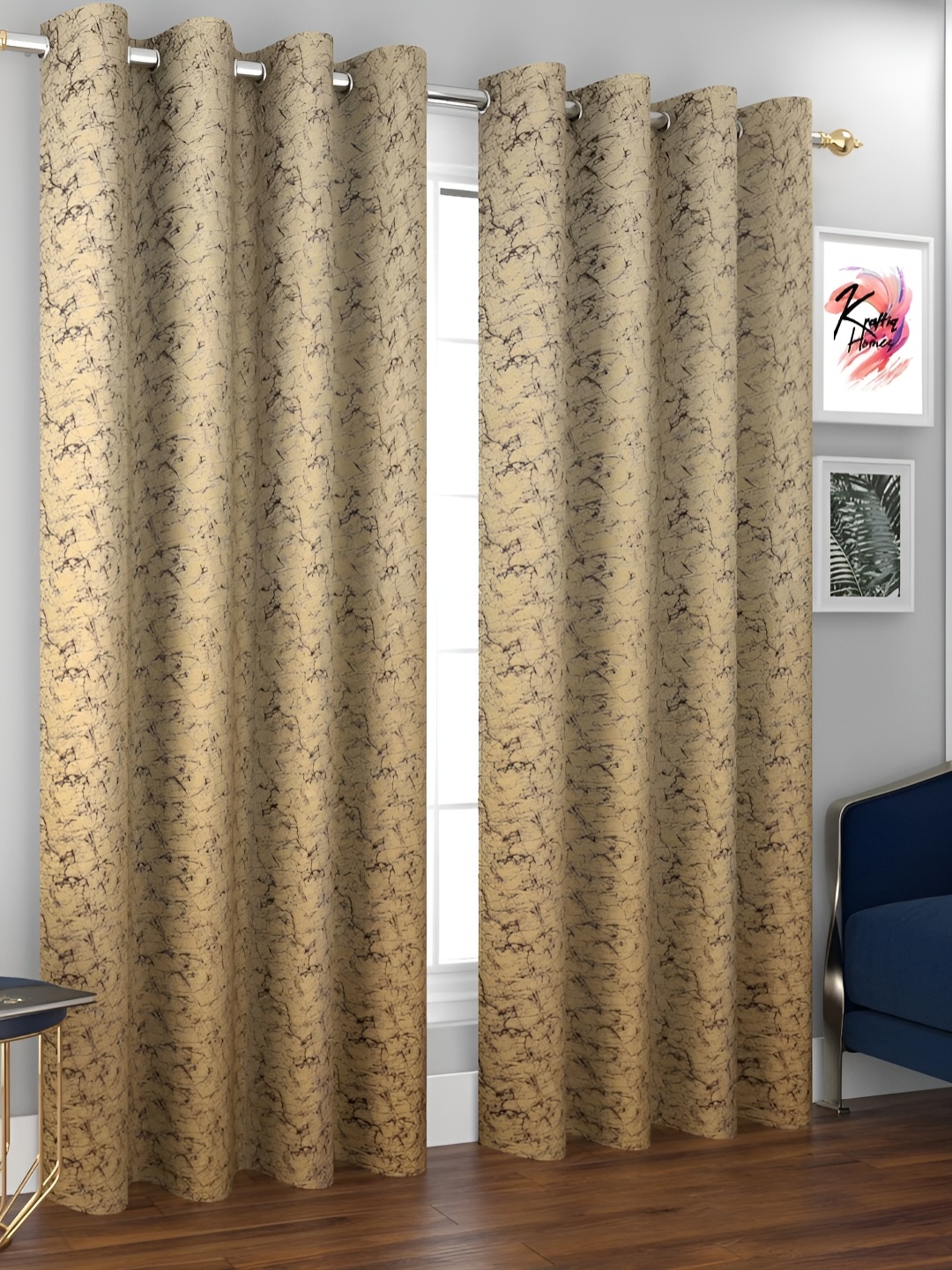 

Kraftiq Homes Beige 2 Pieces Velvet Room Darkening Window Curtains