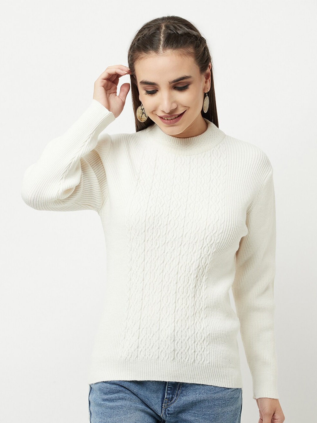 

Knitstudio Cable Knit Wool Long Sleeves Pullover Sweater, White