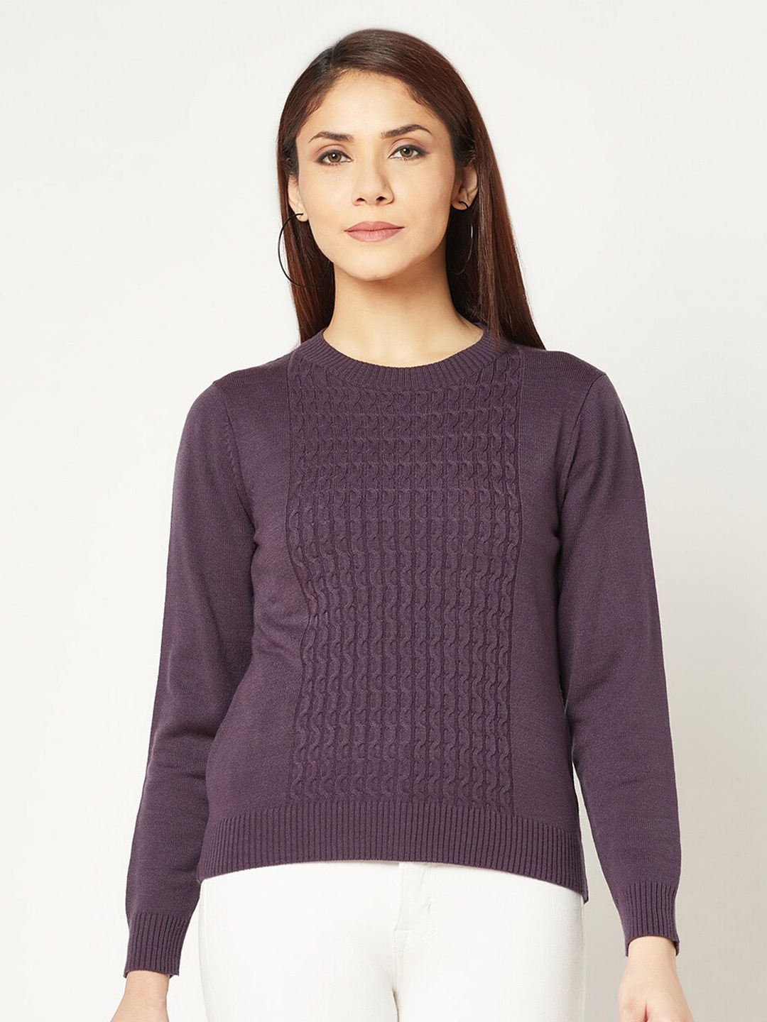

Knitstudio Cable Knit Self Design Woollen Pullover Sweater, Mauve