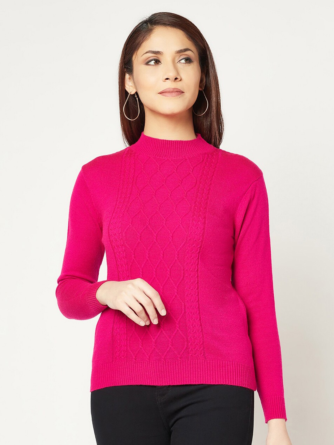 

Knitstudio Cable Knit High Neck Woollen Pullover, Magenta