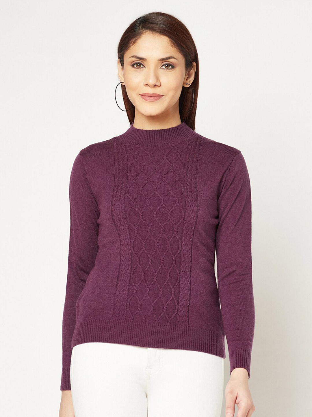 

Knitstudio Cable Knit High Neck Woollen Pullover, Purple