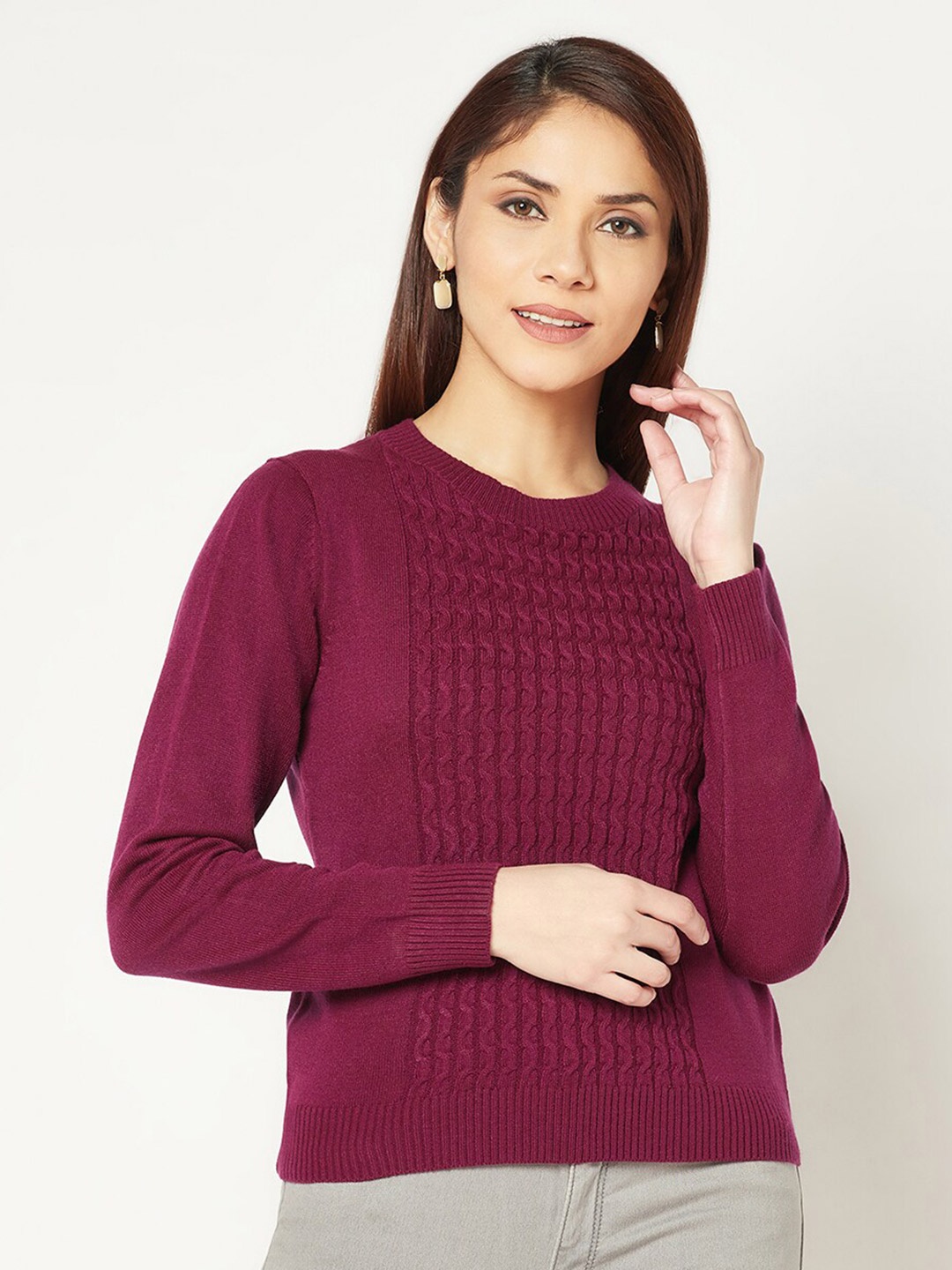 

Knitstudio Cable Knit Self Designed Woollen Pullover, Brown