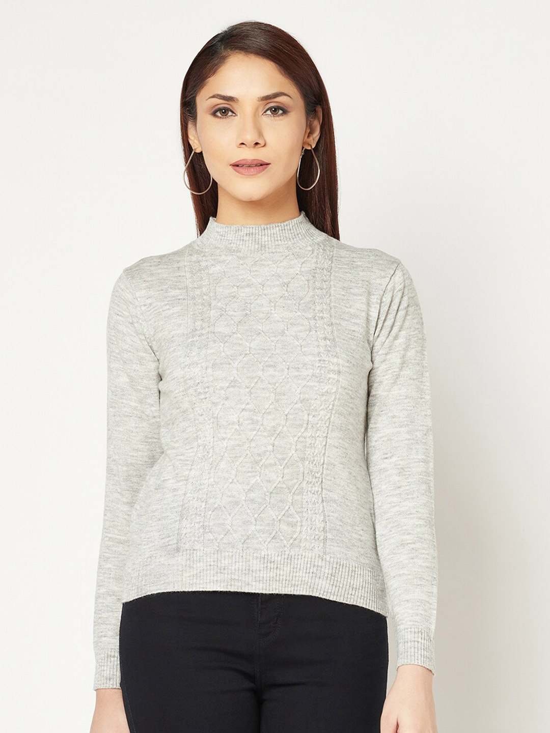 

Knitstudio Cable Knit High Neck Long Sleeves Wool Pullover Sweater, Grey