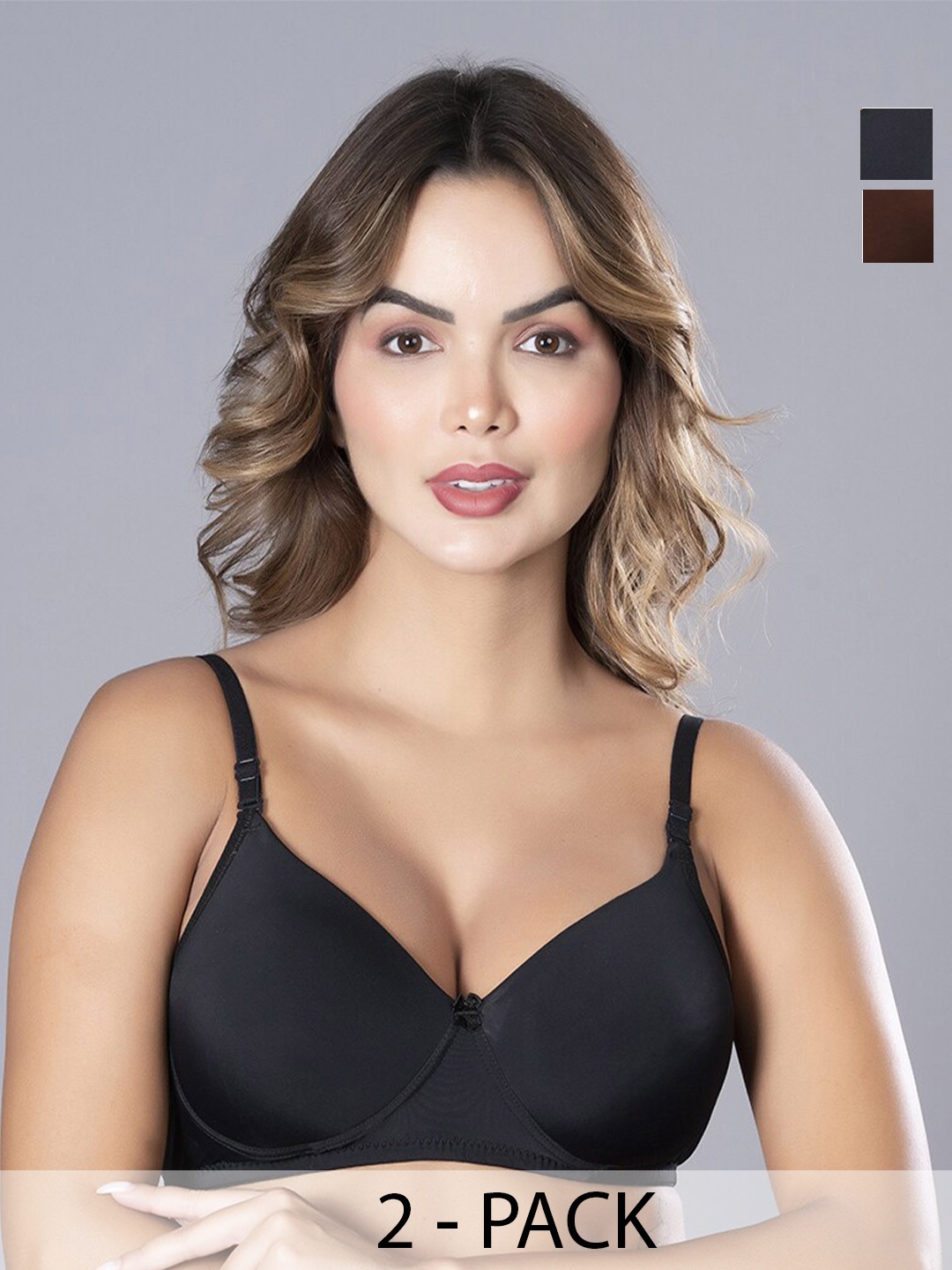 

Herryqeal Pack Of 2 Full Coverage Underwired Lightly Padded Bra With All Day Comfort, Brown