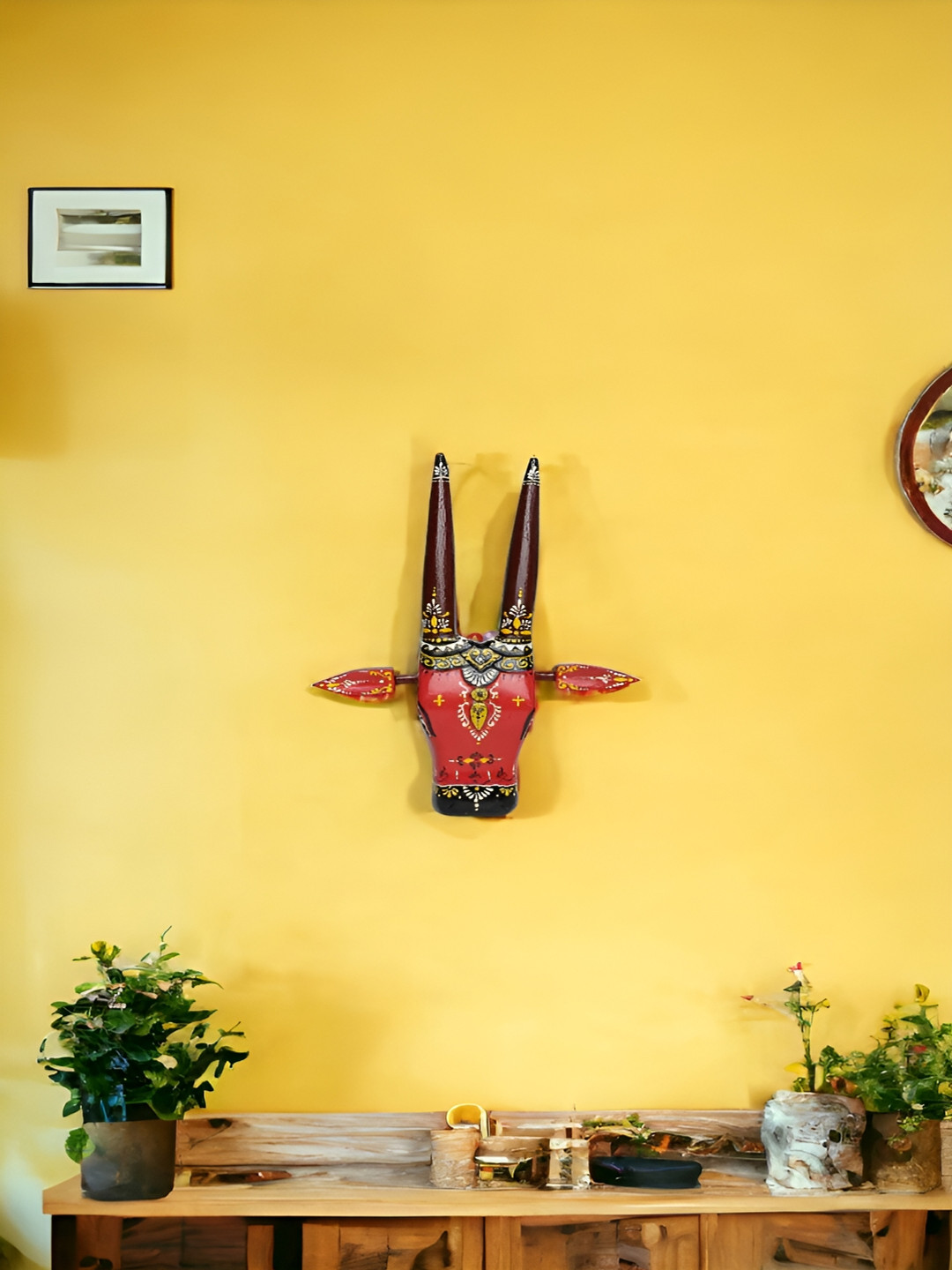

THE COCOTIER Red & Maroon Painted Wooden Animal Head Wall Decor