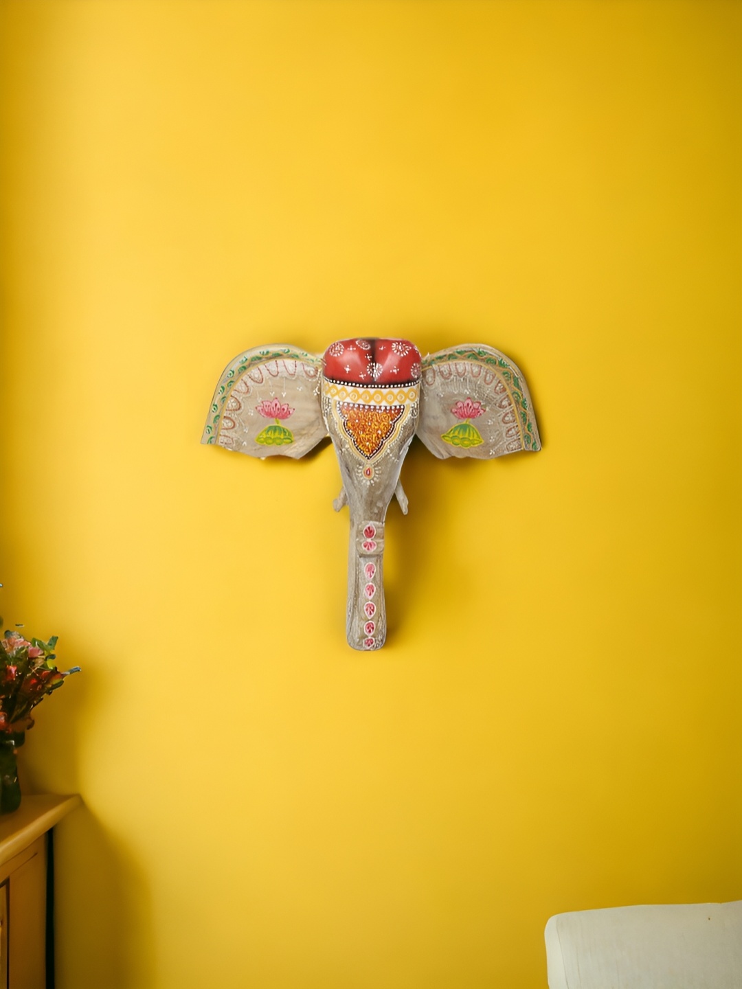 

THE COCOTIER Beige & Red Wooden Animal Heads Wall Hanging