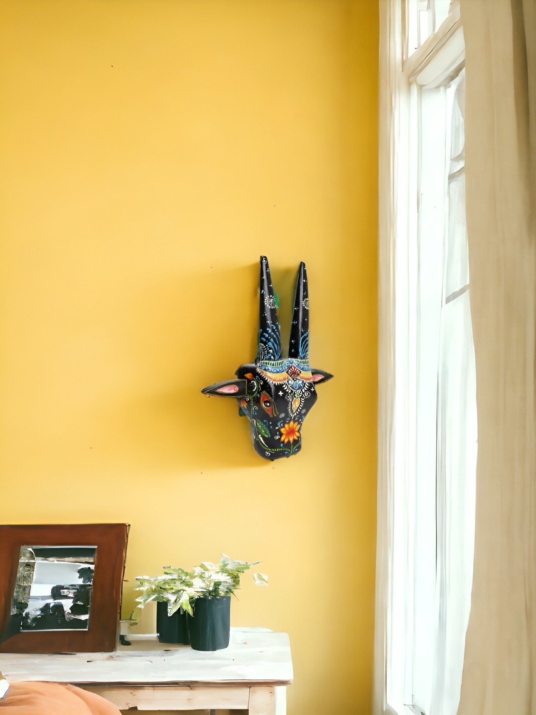 

THE COCOTIER Black & Yellow Wooden Cow Heads Wall Hanging