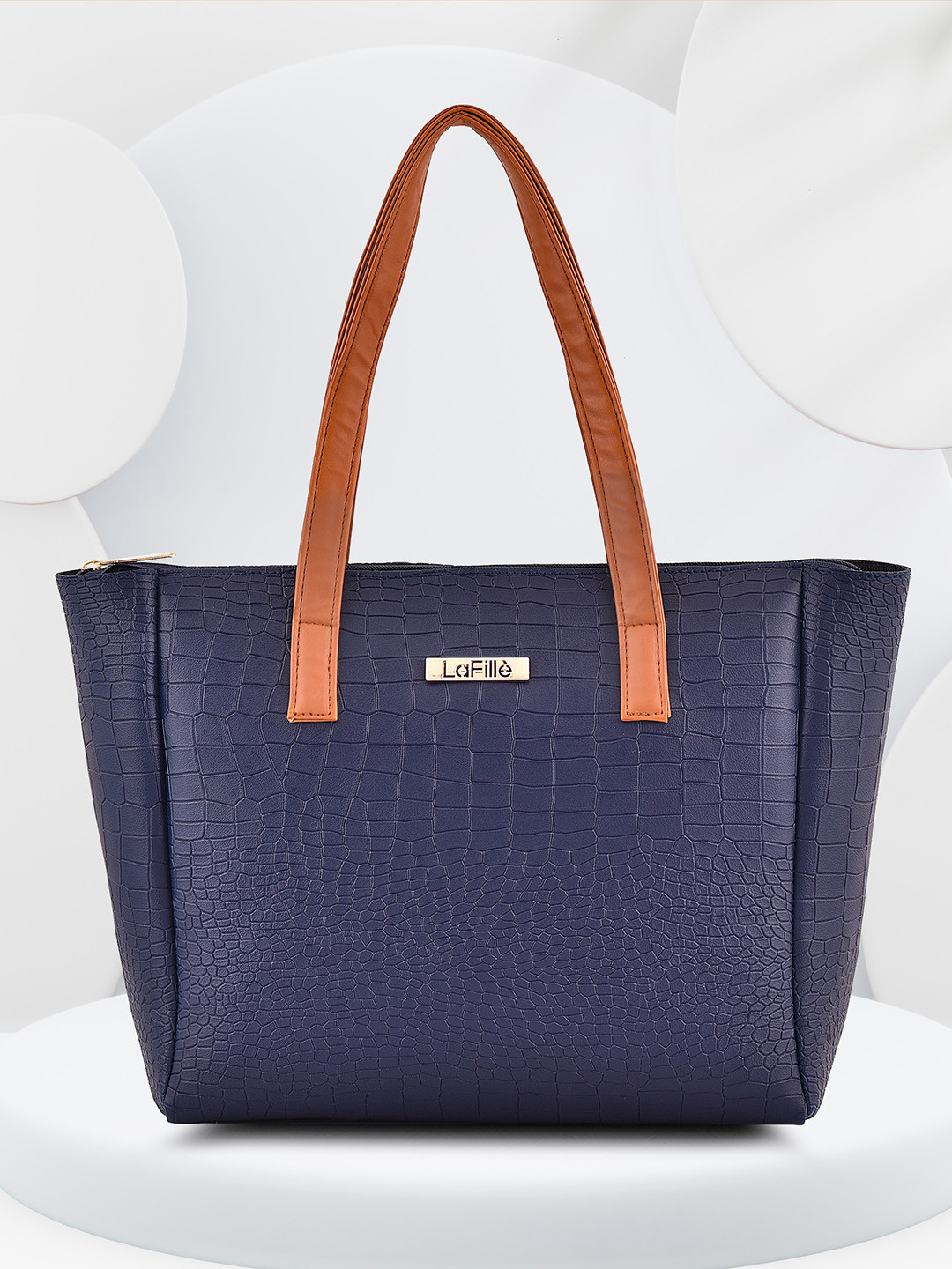 

LaFille Textured Zip Detail PU Handheld Bag, Blue