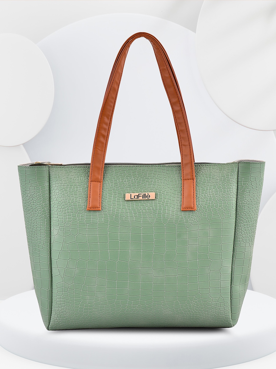 

LaFille Green Textured Oversized Structured Shoulder Bag