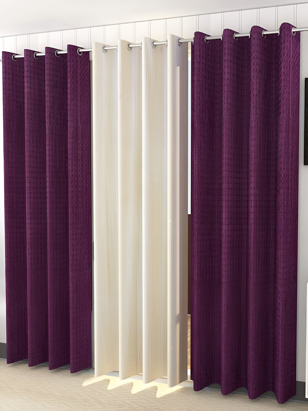 

Kraftiq Homes White 3 Pieces Room Darkening Long Door Curtain