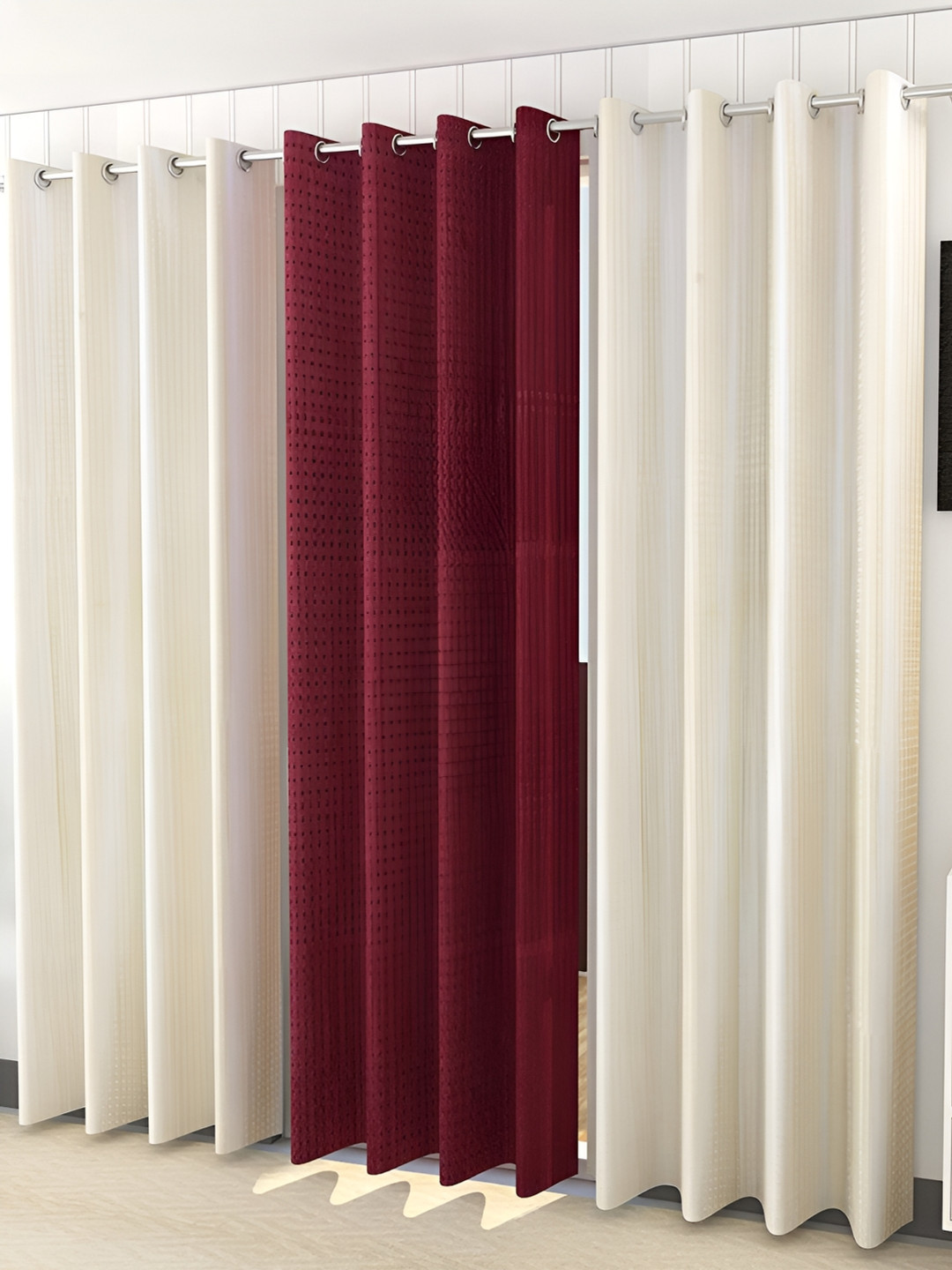

Kraftiq Homes 3 Pieces Room Darkening Door Curtain, Maroon