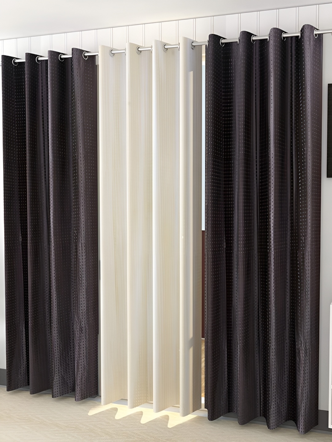 

Kraftiq Homes Brown & Cream 3 Pieces Room Darkening Window Curtains