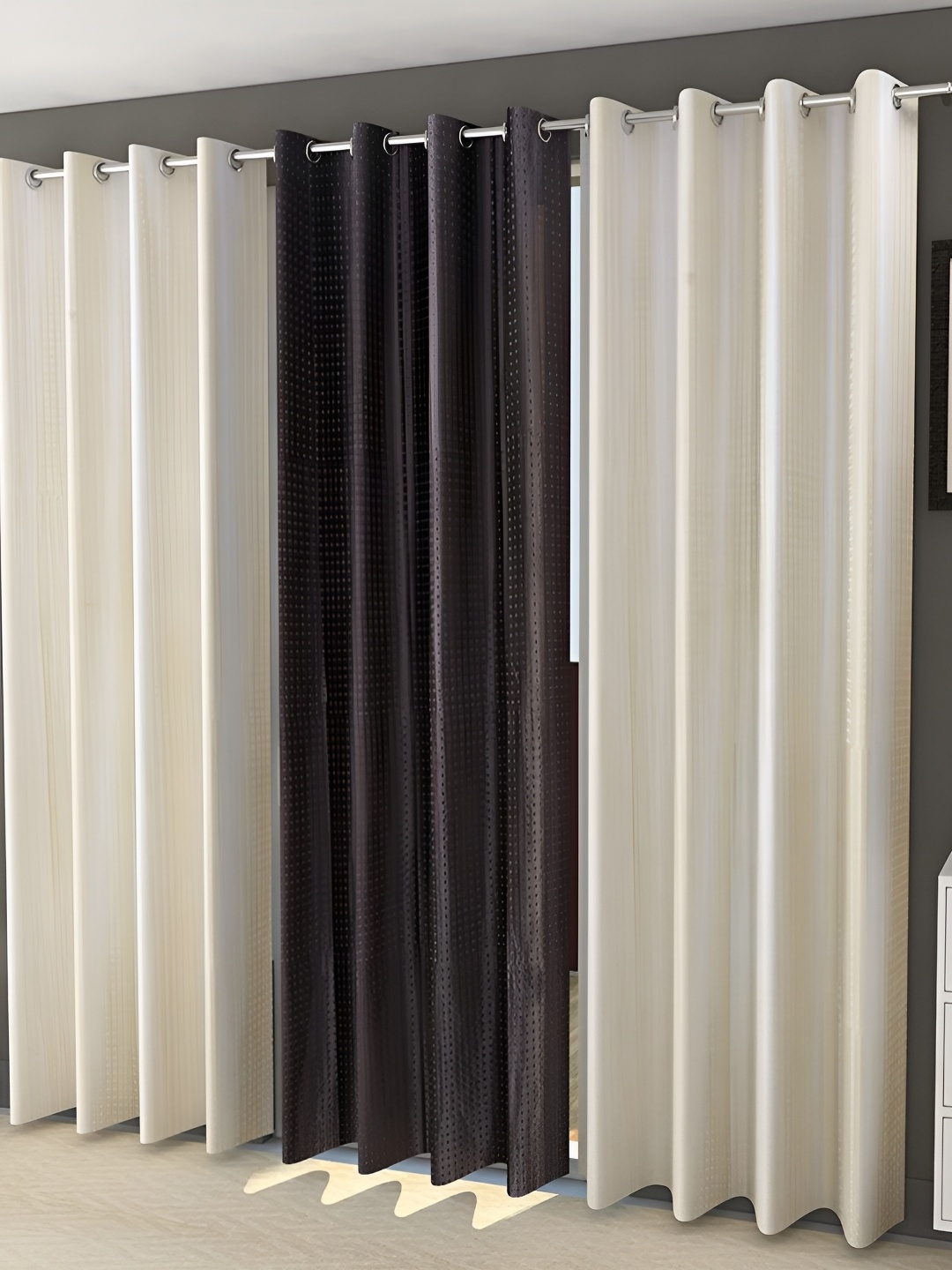 

Kraftiq Homes plainpunching Brown & Cream 3 Pieces Room Darkening Window Curtain