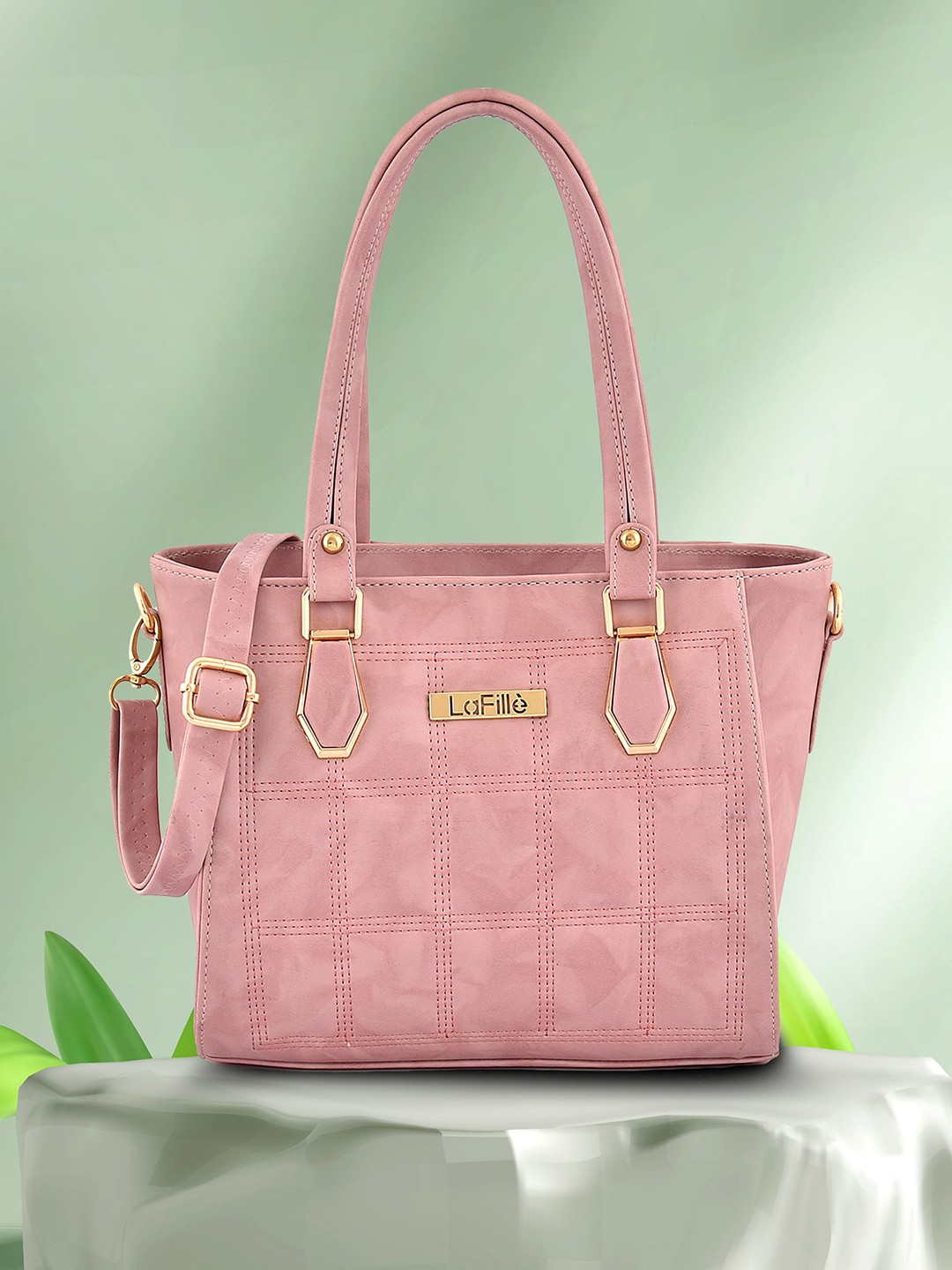 

LaFille Checked Quilted Detailed Structured Shoulder Bag, Pink