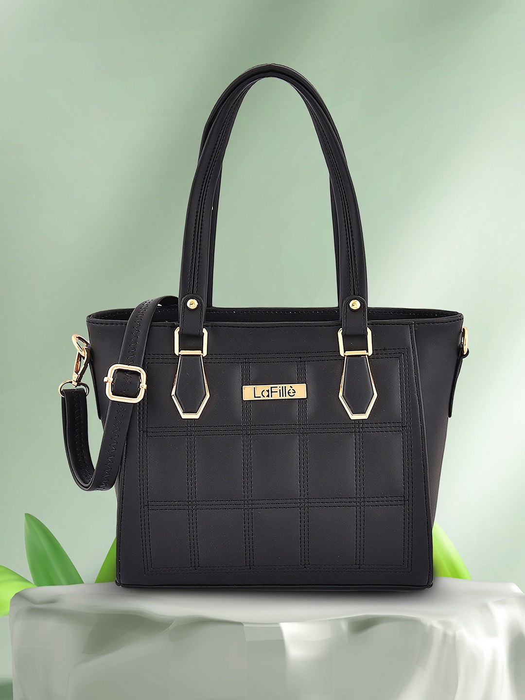 

LaFille Textured Embroidered Structured Shoulder Bag, Black