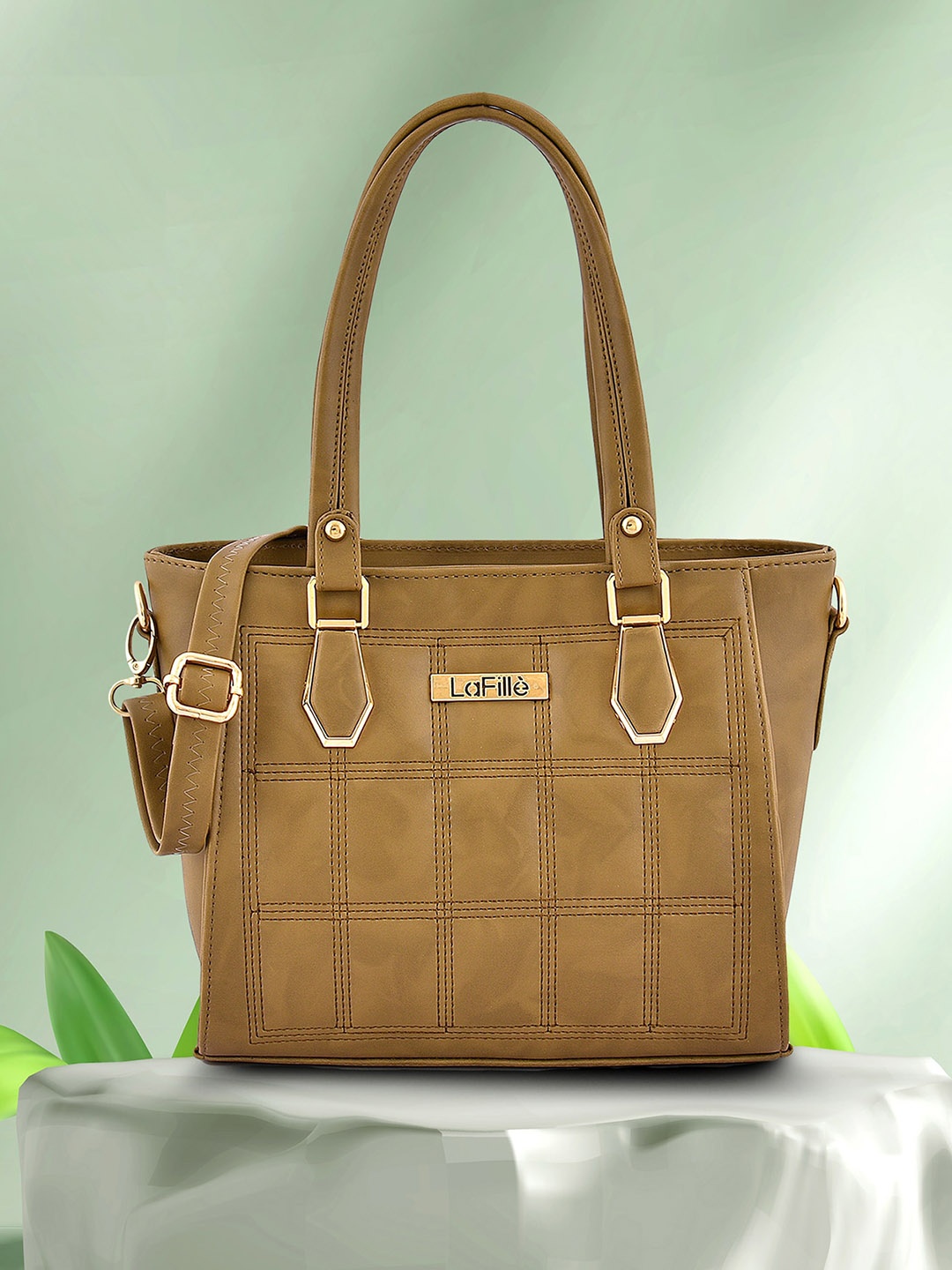

LaFille Textured Embroidered Structured Shoulder Bag, Khaki
