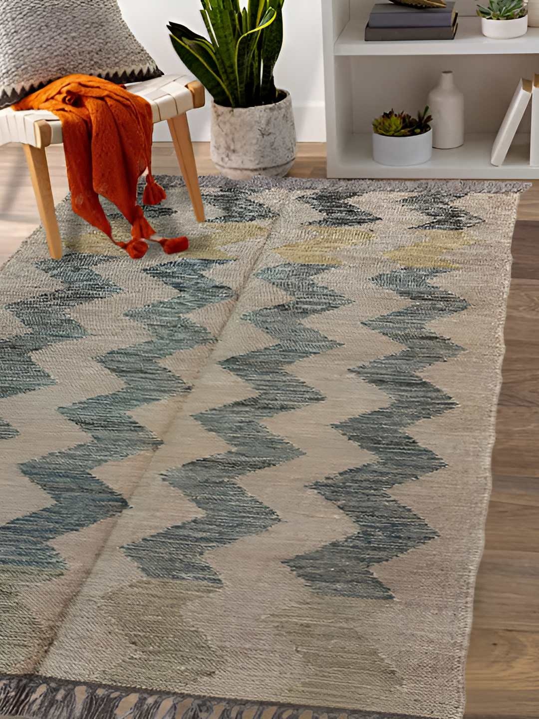 

Budhrajrugs Beige Geometric Rectangular Wool jute Dhurrie