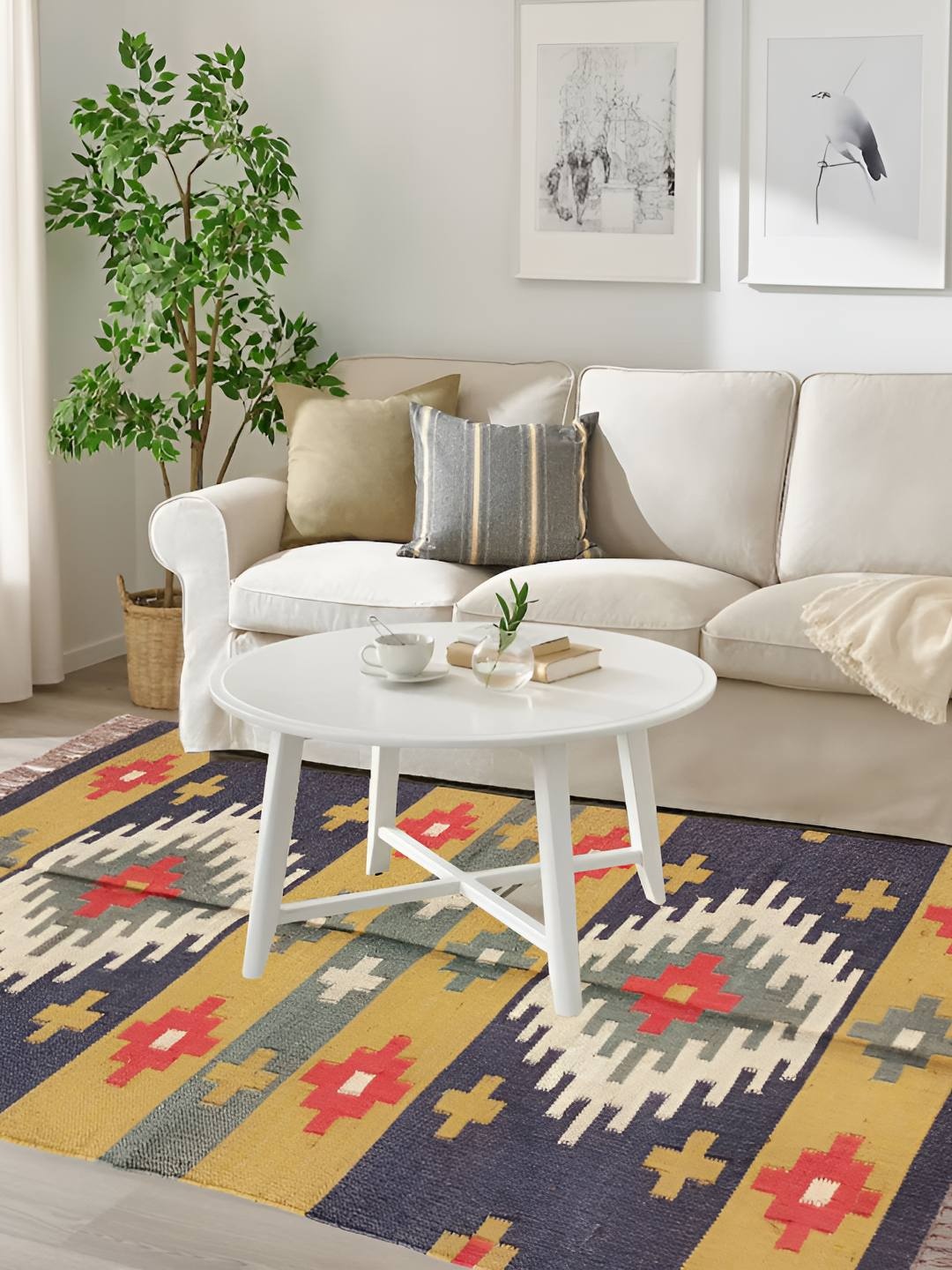 

Budhrajrugs Grey & Yellow Geometric Rectangular Wool jute Dhurrie