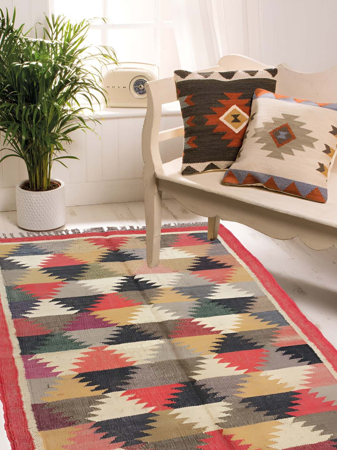 

Budhrajrugs Pink & Grey Geometric Reversible Dhurrie