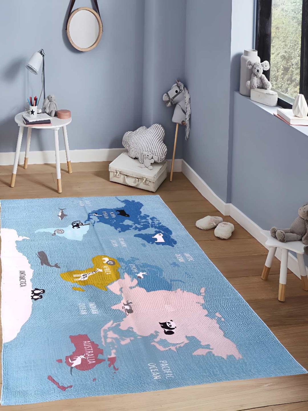 

Budhrajrugs Blue & White Self Design Dhurrie