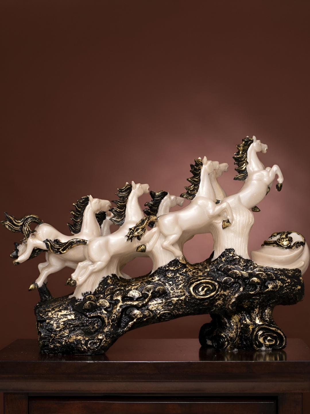 

SANKALAN CREATIONS White & Balck Ceramic The Majestic Eight Horses Figurine Showpiece