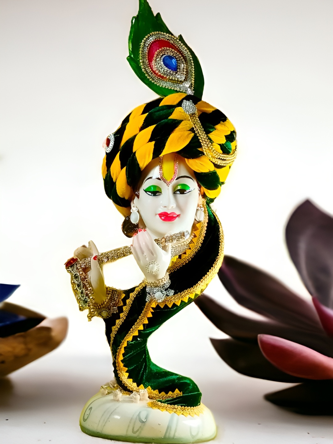 

SANKALAN CREATIONS White & Green Krishna Idol large Size Showpiece