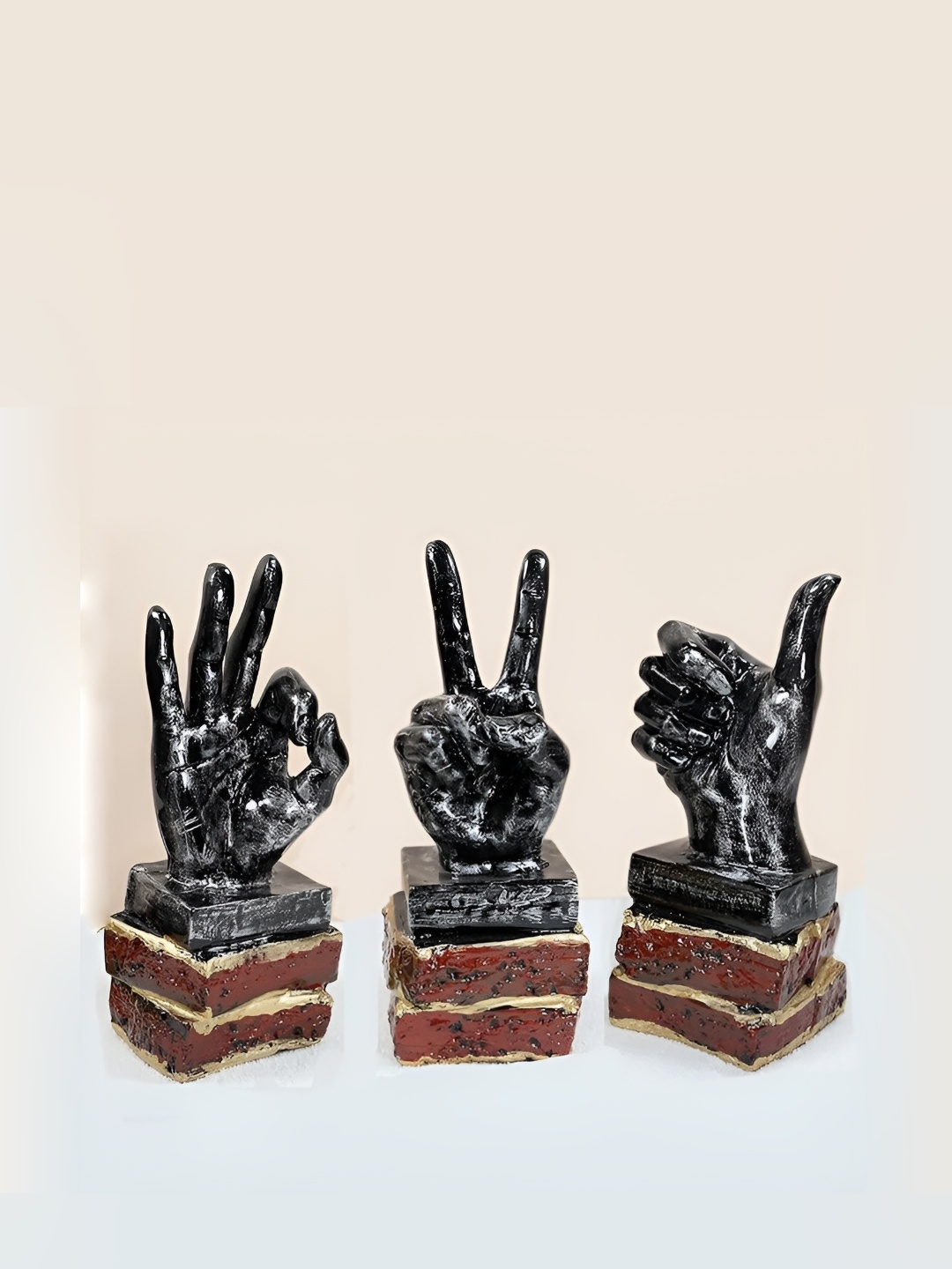 

SANKALAN CREATIONS Black & Brown 3 Pieces Thumbs Up Sign Palm showpieces