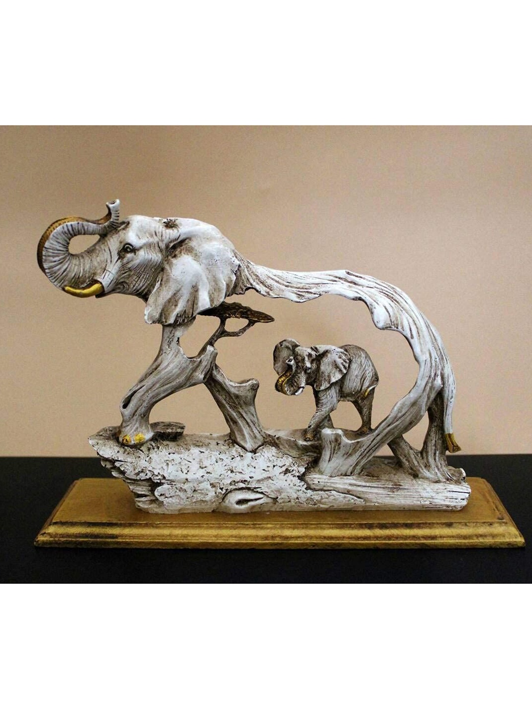 

SANKALAN CREATIONS Gold-Toned Grey Figurine Elephant Baby Showpiece