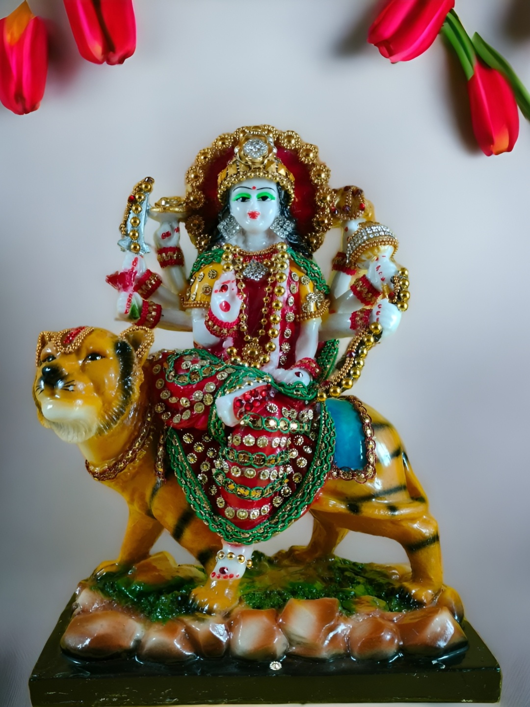 

SANKALAN CREATIONS White & Beige Maa Durga Idol Showpiece