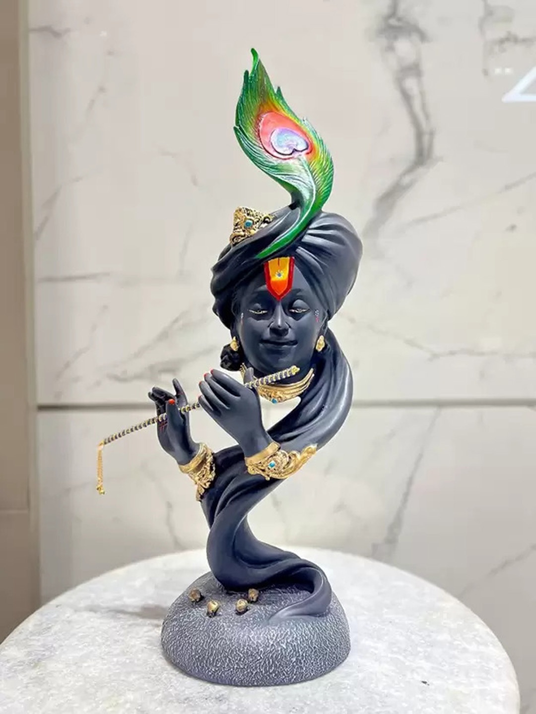 

SANKALAN CREATIONS Black& Green Lord Krishna Religious Idol Showpiece