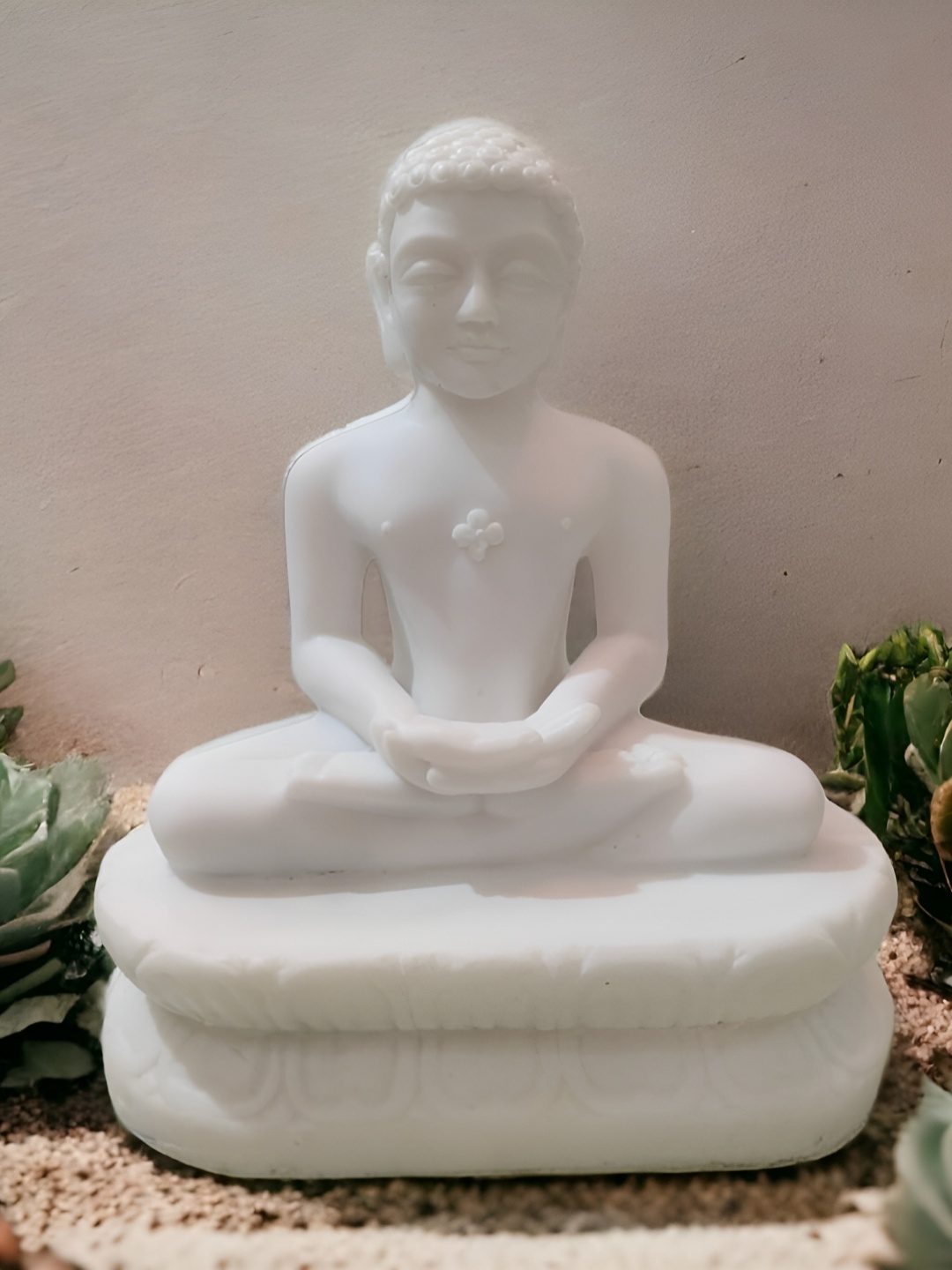 

SANKALAN CREATIONS White Mahavir Jain Ji Statue Marble Idol Showpiece