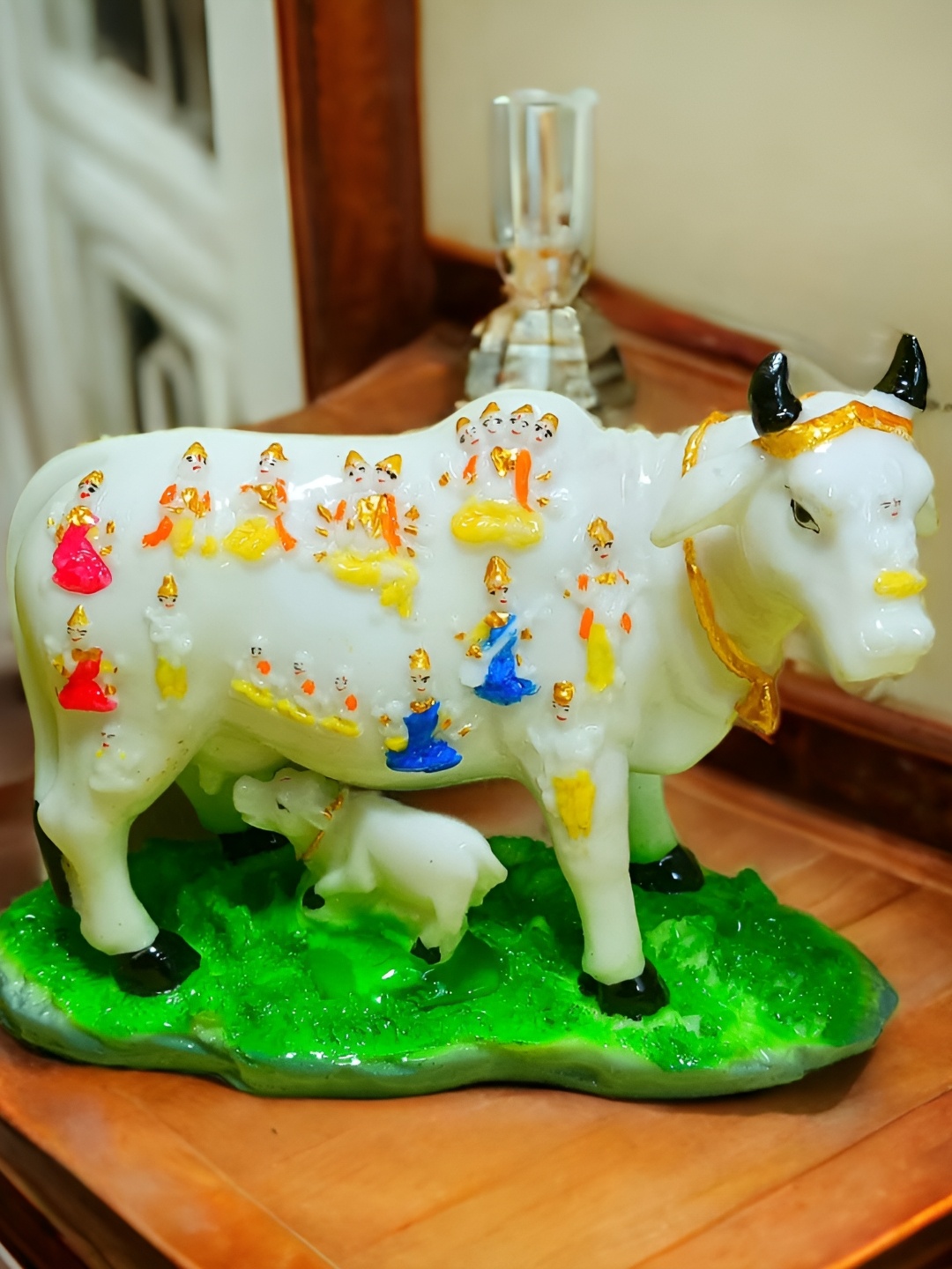 

SANKALAN CREATIONS White Cow Showpiece Spiritual Vaastu Nandi Pooja Figurine Showpiece