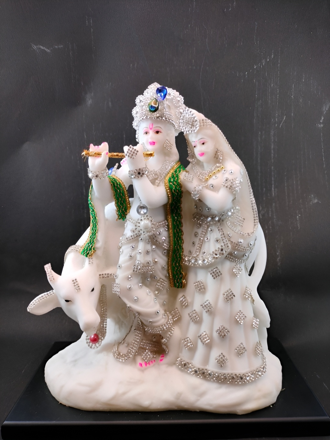

SANKALAN CREATIONS White & Green Lord Radha Krishna & Cow Idol Showpieces