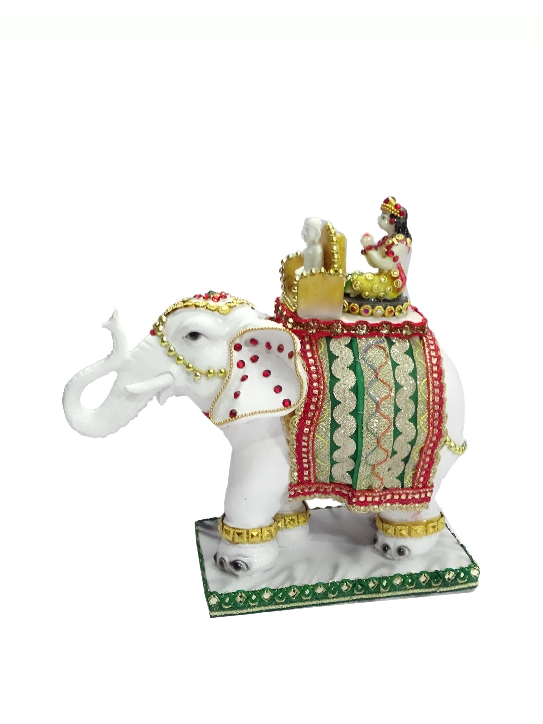 

SANKALAN CREATIONS Erawat White and Green Elephant Statue Figurine Showpiece