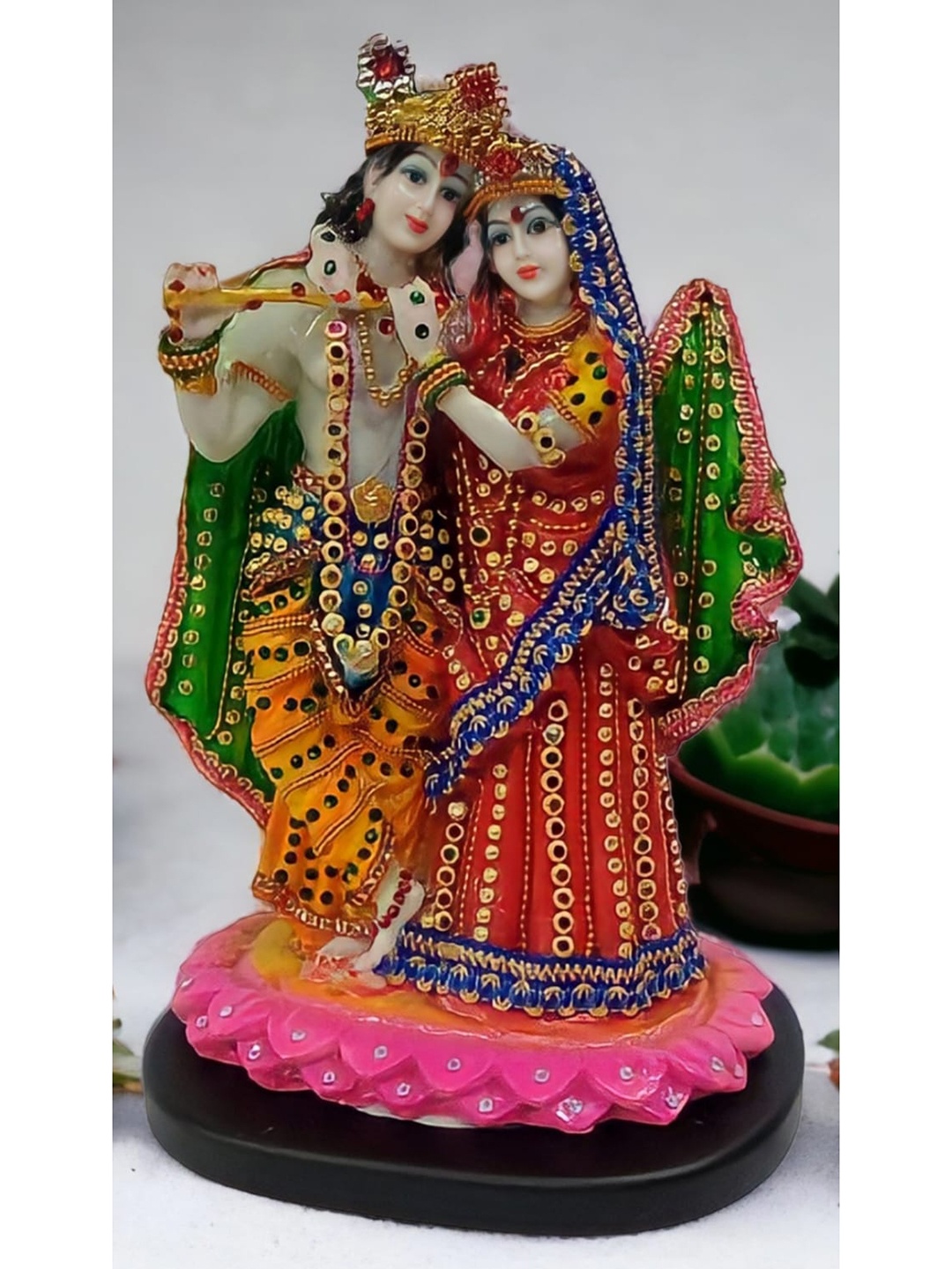 

SANKALAN CREATIONS Red & Green Lord Radha Krishna Idol Polyresin Showpiece