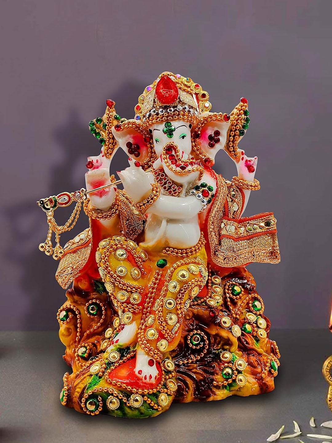 

SANKALAN CREATIONS Yellow& Green Ganesh Religious Idol Showpiece