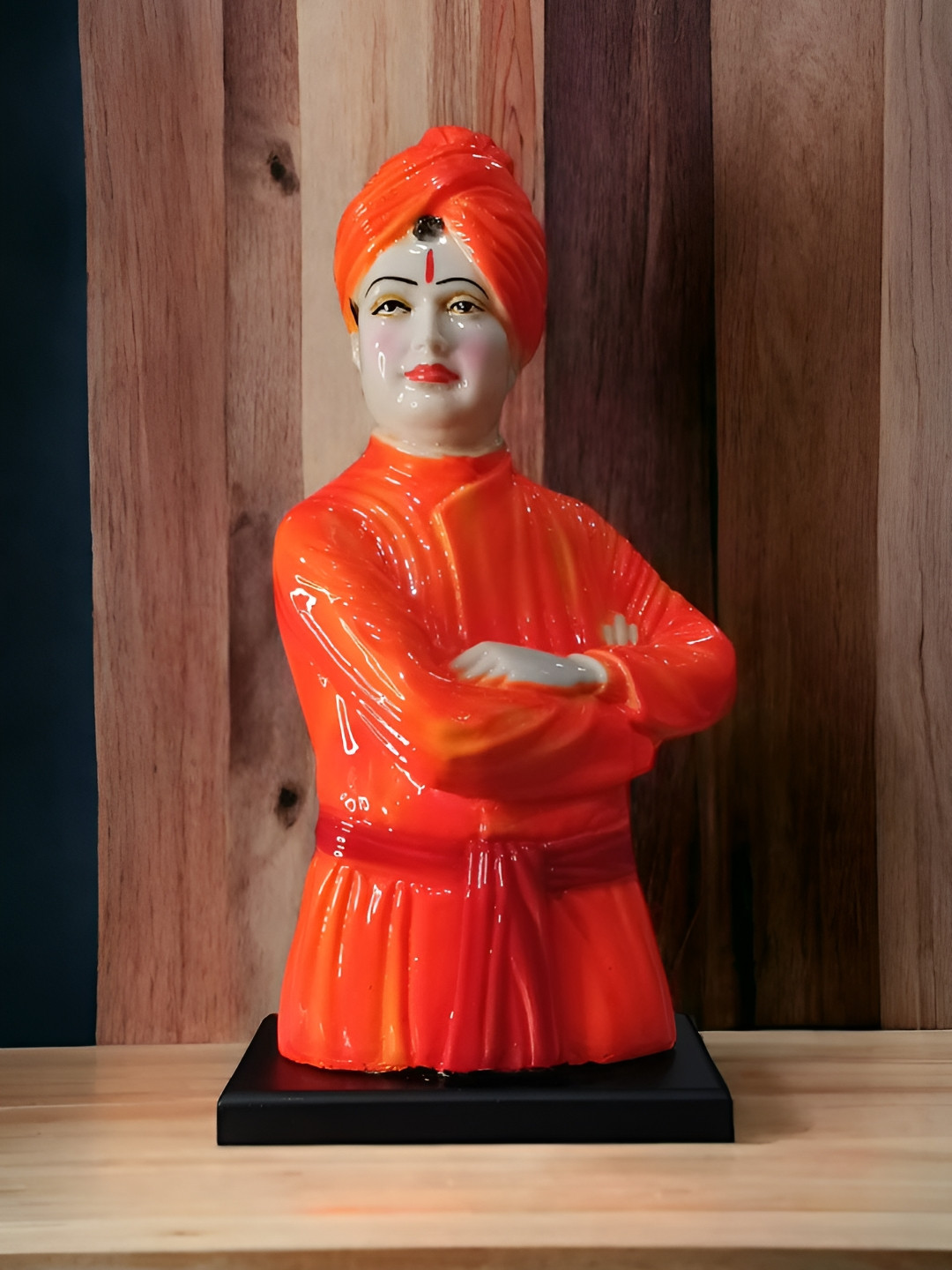 

SANKALAN CREATIONS Orange & Black Marble Swami Vivekananda Idol Showpiece