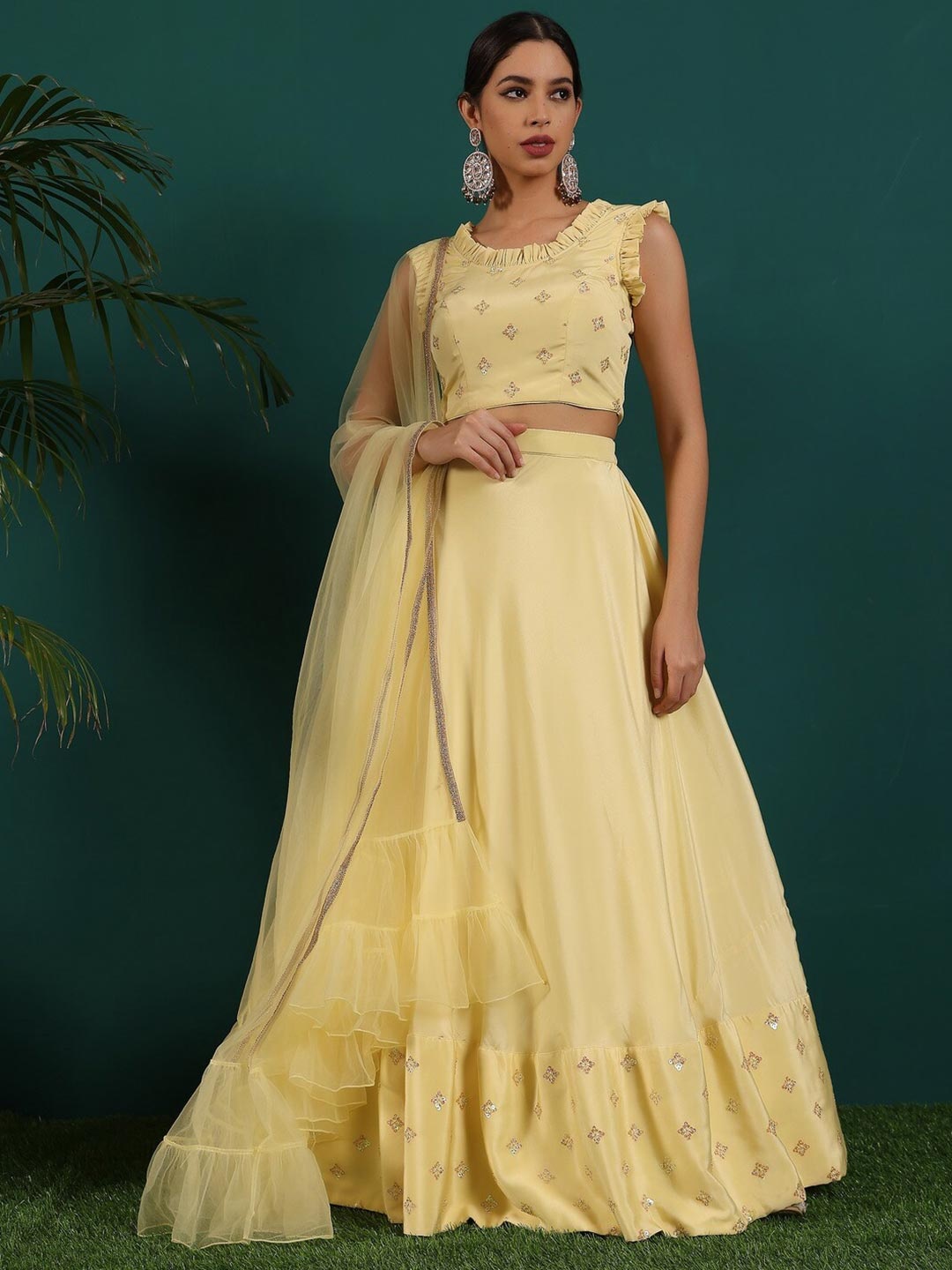 

Ethnovog Embellished Sequinned Ready to Wear Lehenga & Blouse With Dupatta, Yellow