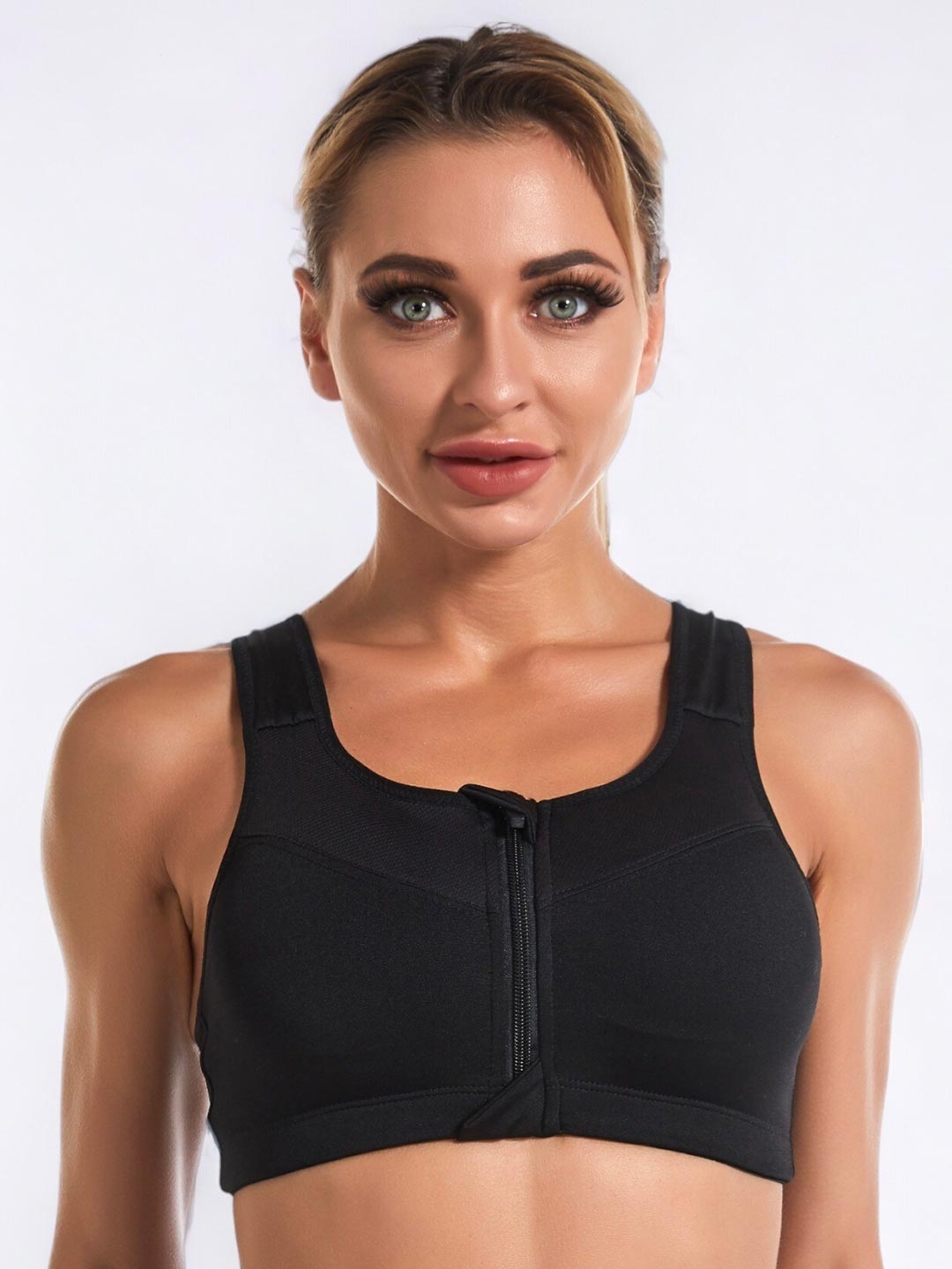 

PLUMBURY Full Coverage Seamless Workout Bra With Rapid Dry & All Day Comfort, Black