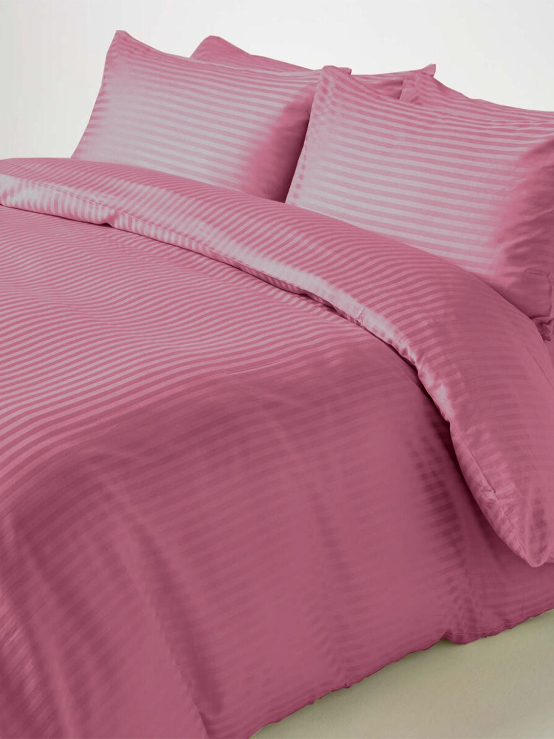 

Aura Pink 210 TC Cotton Striped King Bedsheet with 2 Pillow Covers