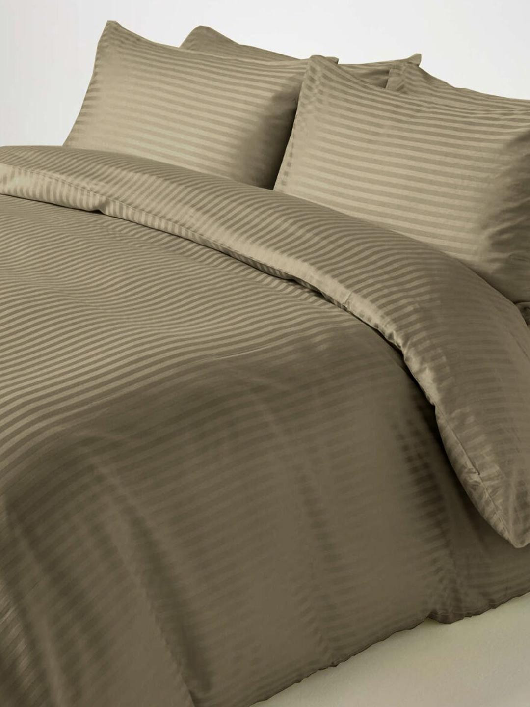 

Aura Bani Taupe Striped Pure Cotton 210 TC Queen Bedsheet with 2 Pillow Covers